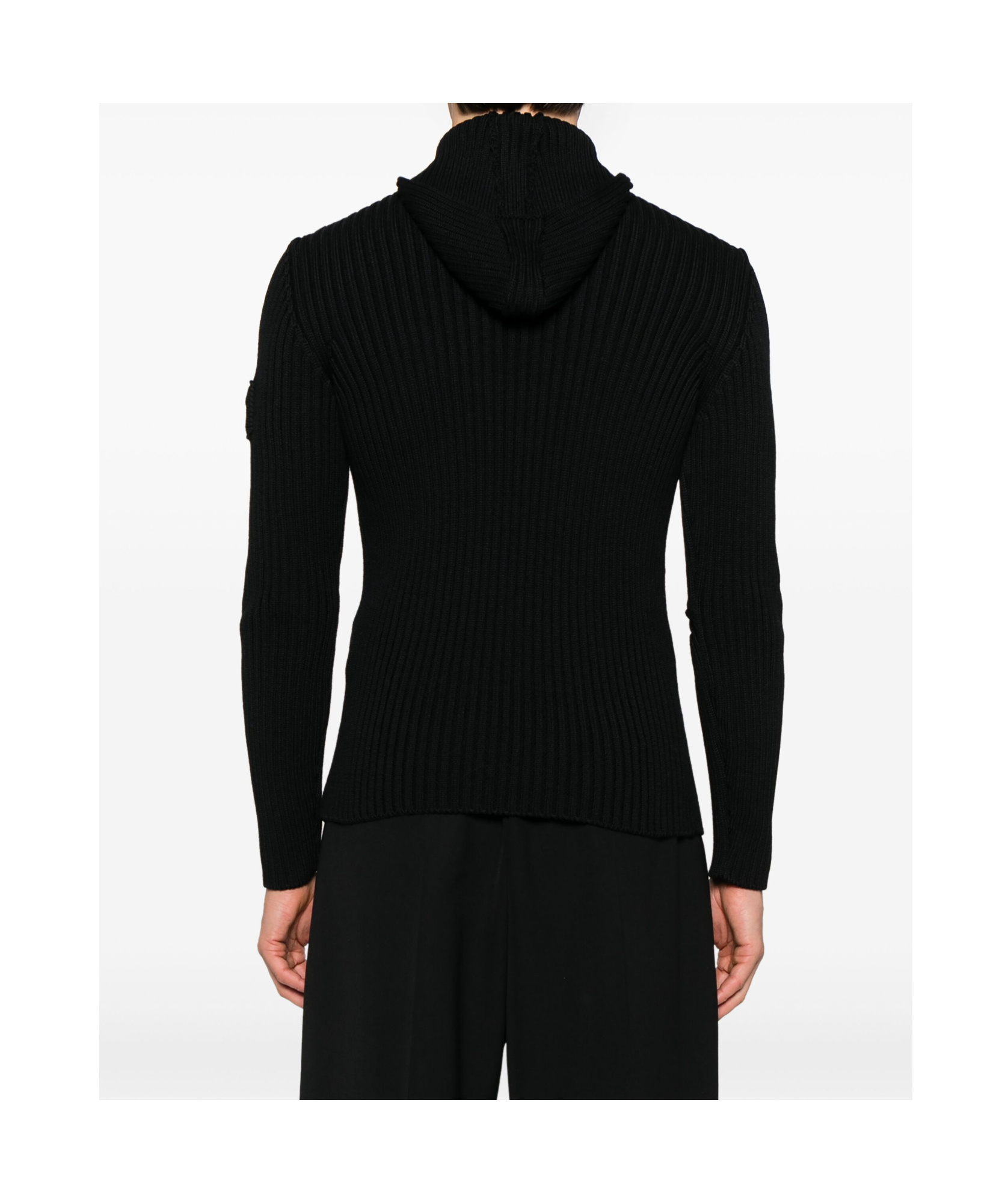 Prada High-neck Ribbed Wool Sweater In Black