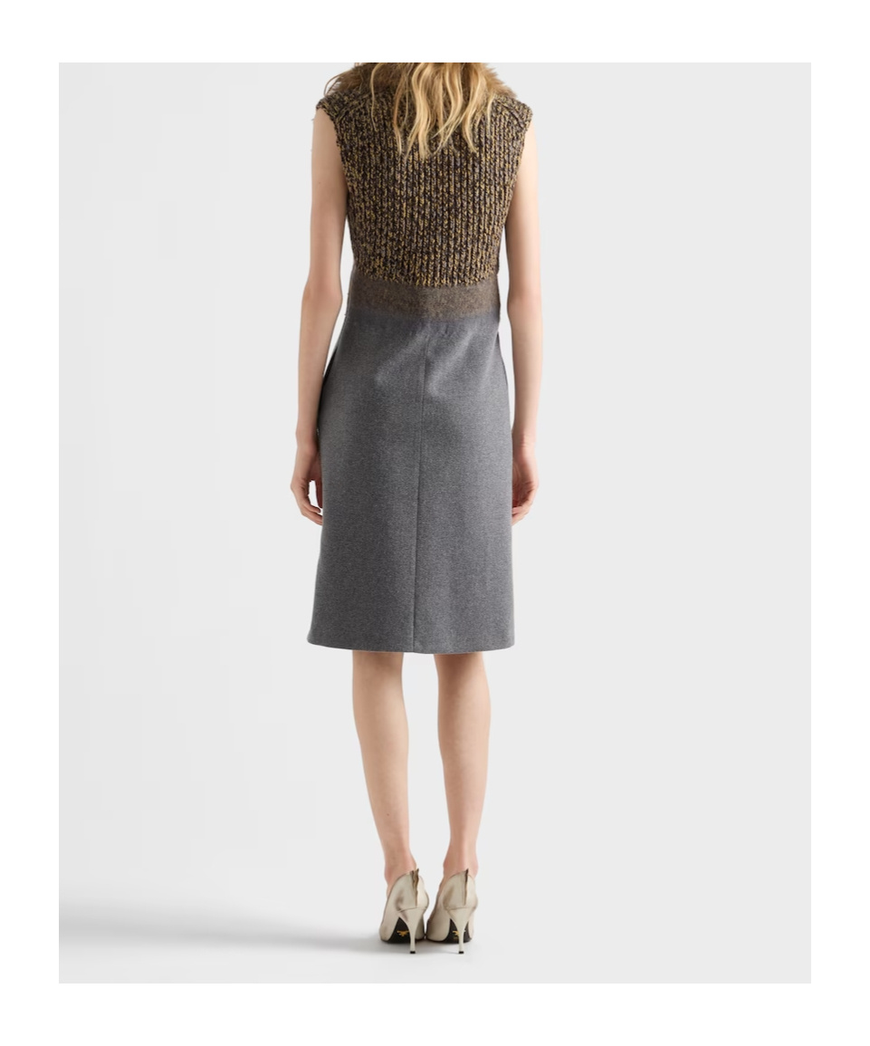 Prada Shetland Wool And Cashmere V-neck Dress In Gray