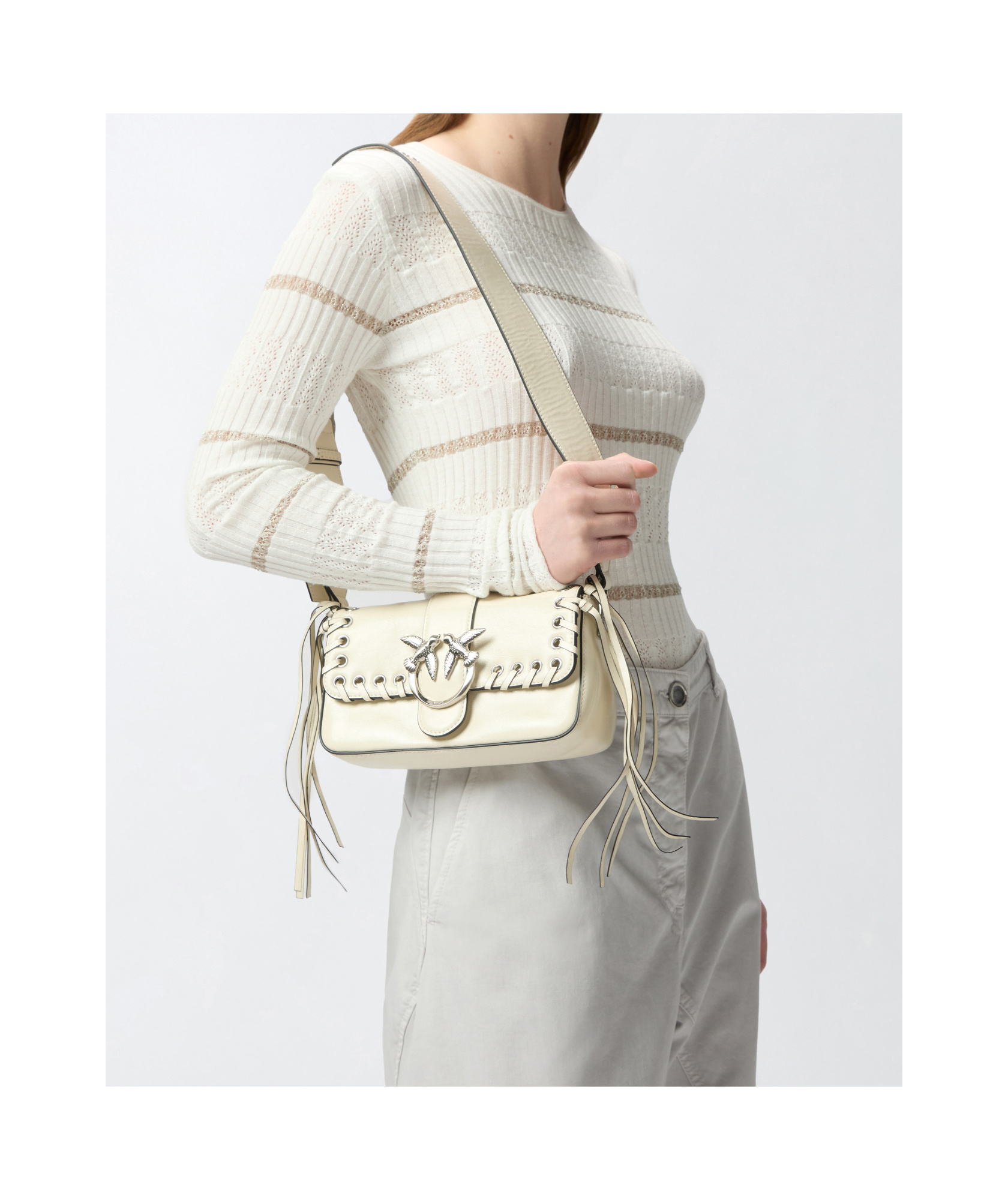 Shop Pinko Mini Flap Shoulder Bag In Nude