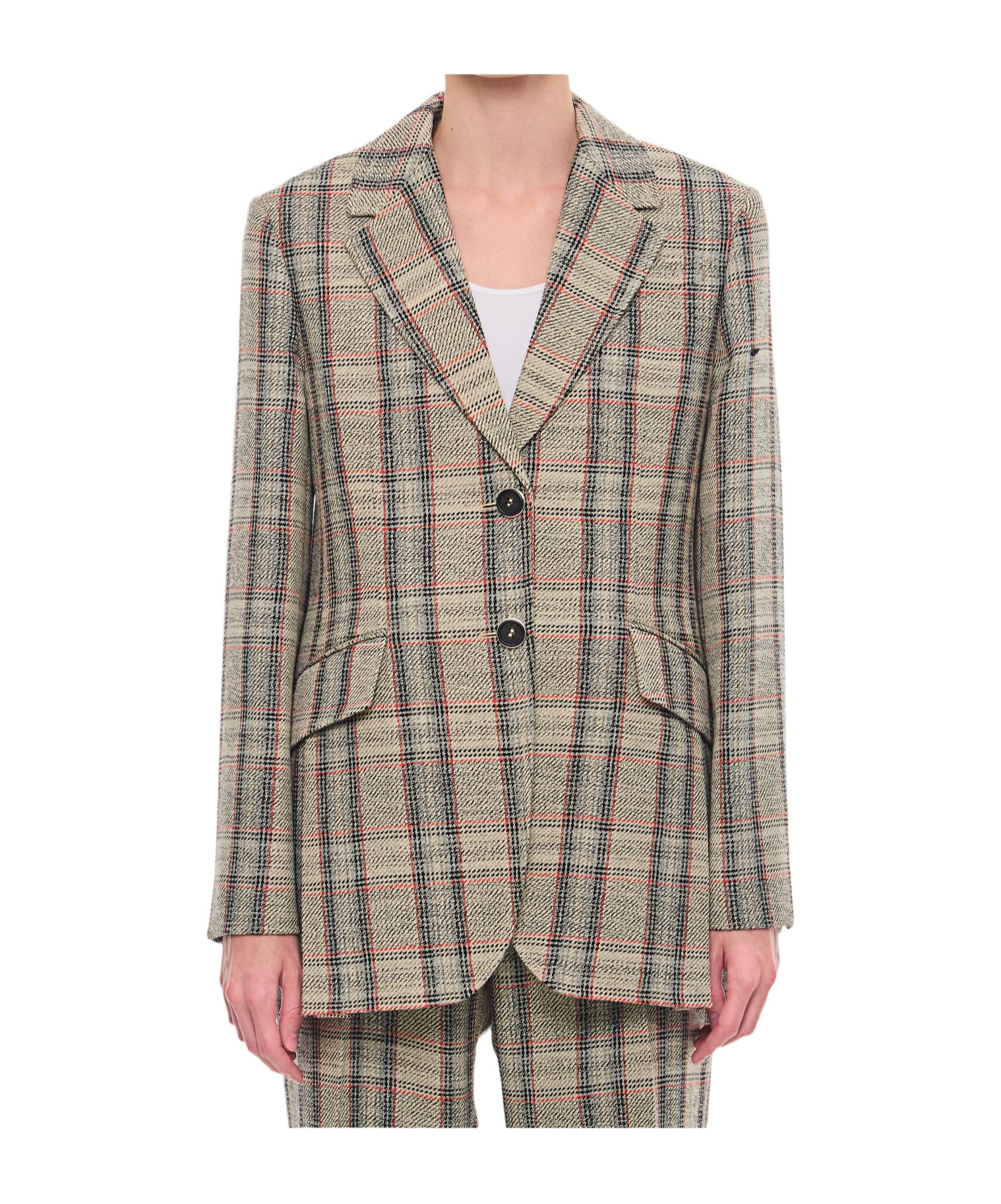 Durazzi Milano Tartan Check Single-breasted Jacket In Nude