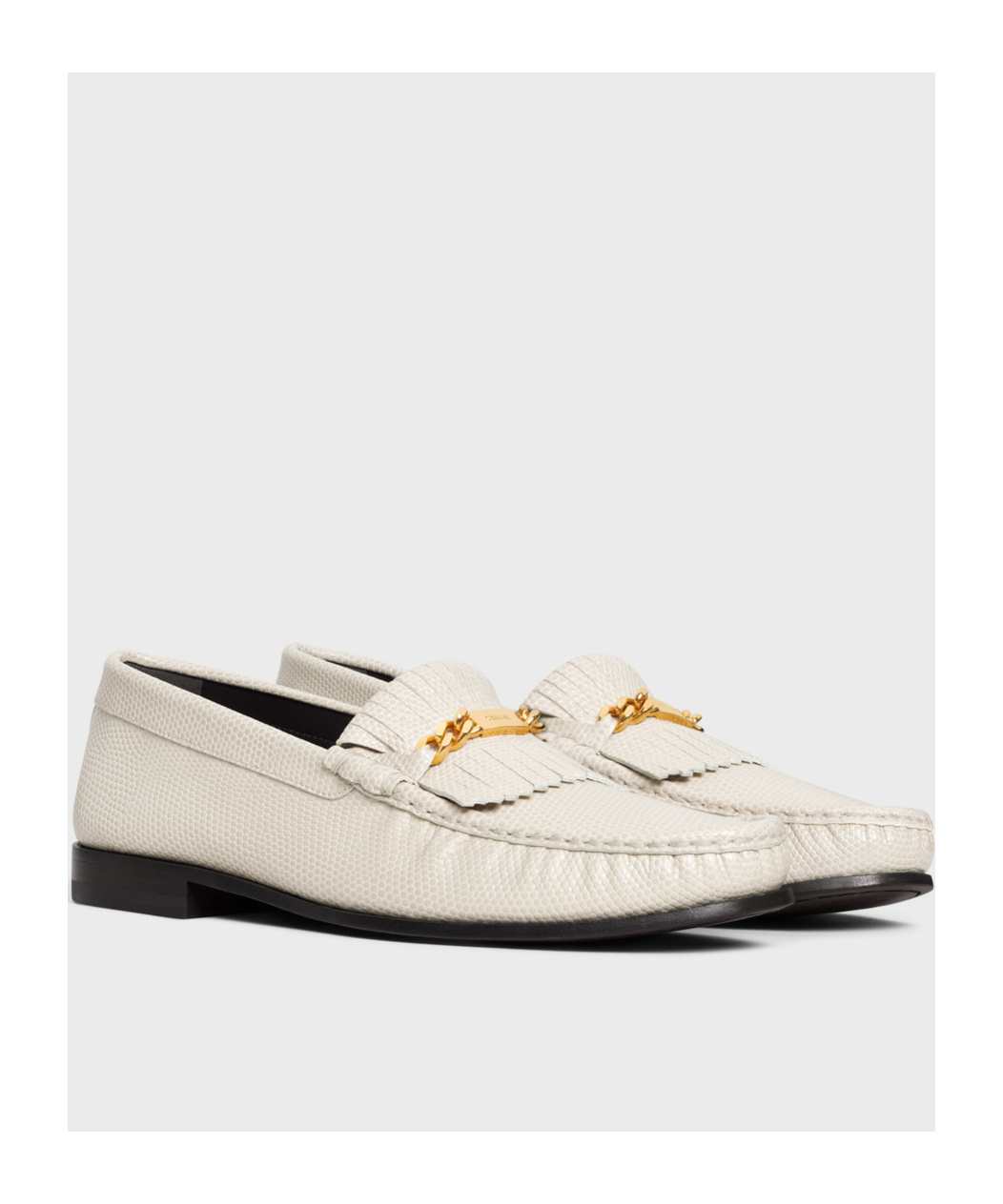 Celine Luco Loafer With Fringes In Lizard Stamped Calfskin In White