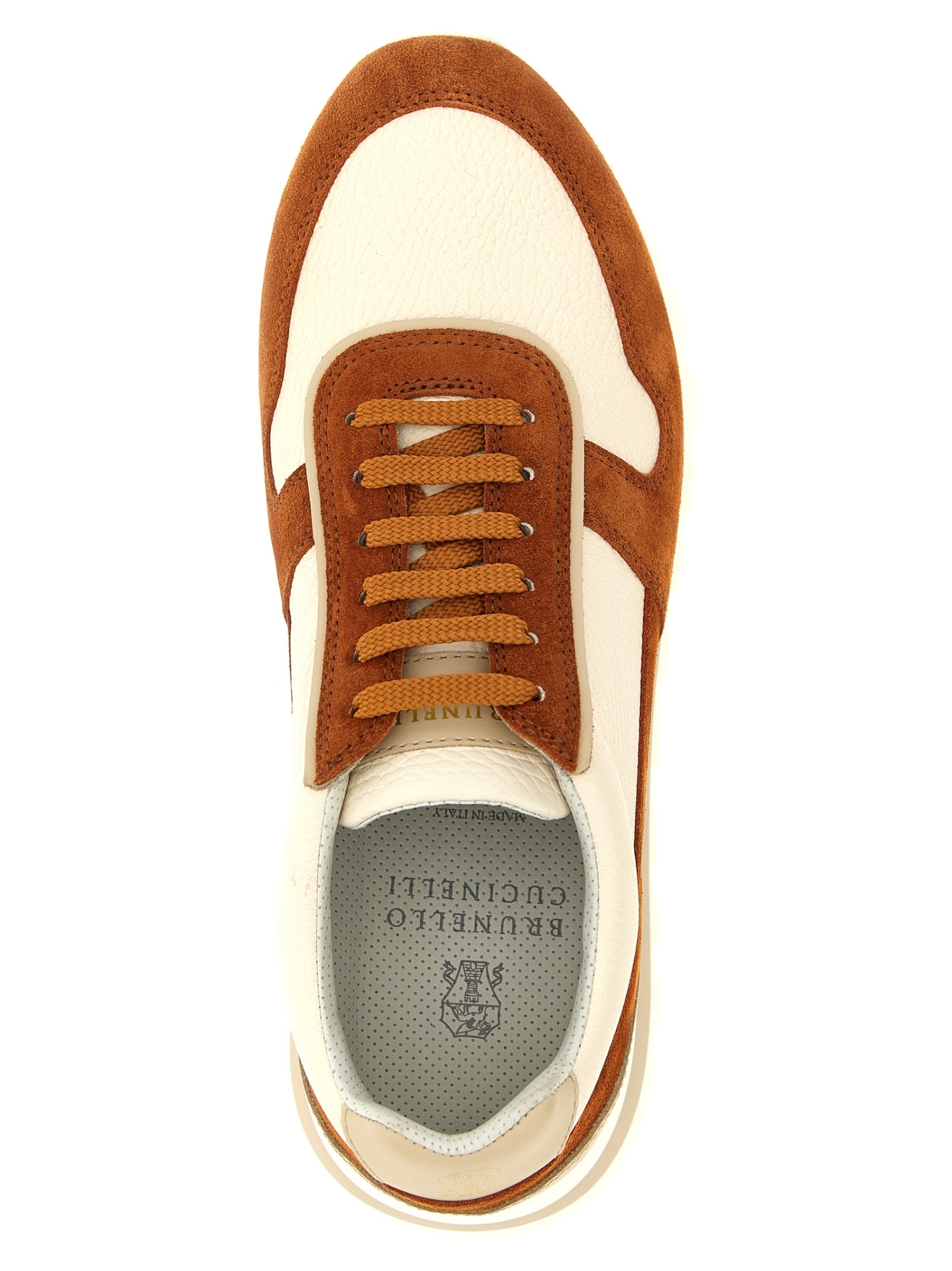 Brunello Cucinelli Suede Rubber Sole Leather Sneakers In Brown