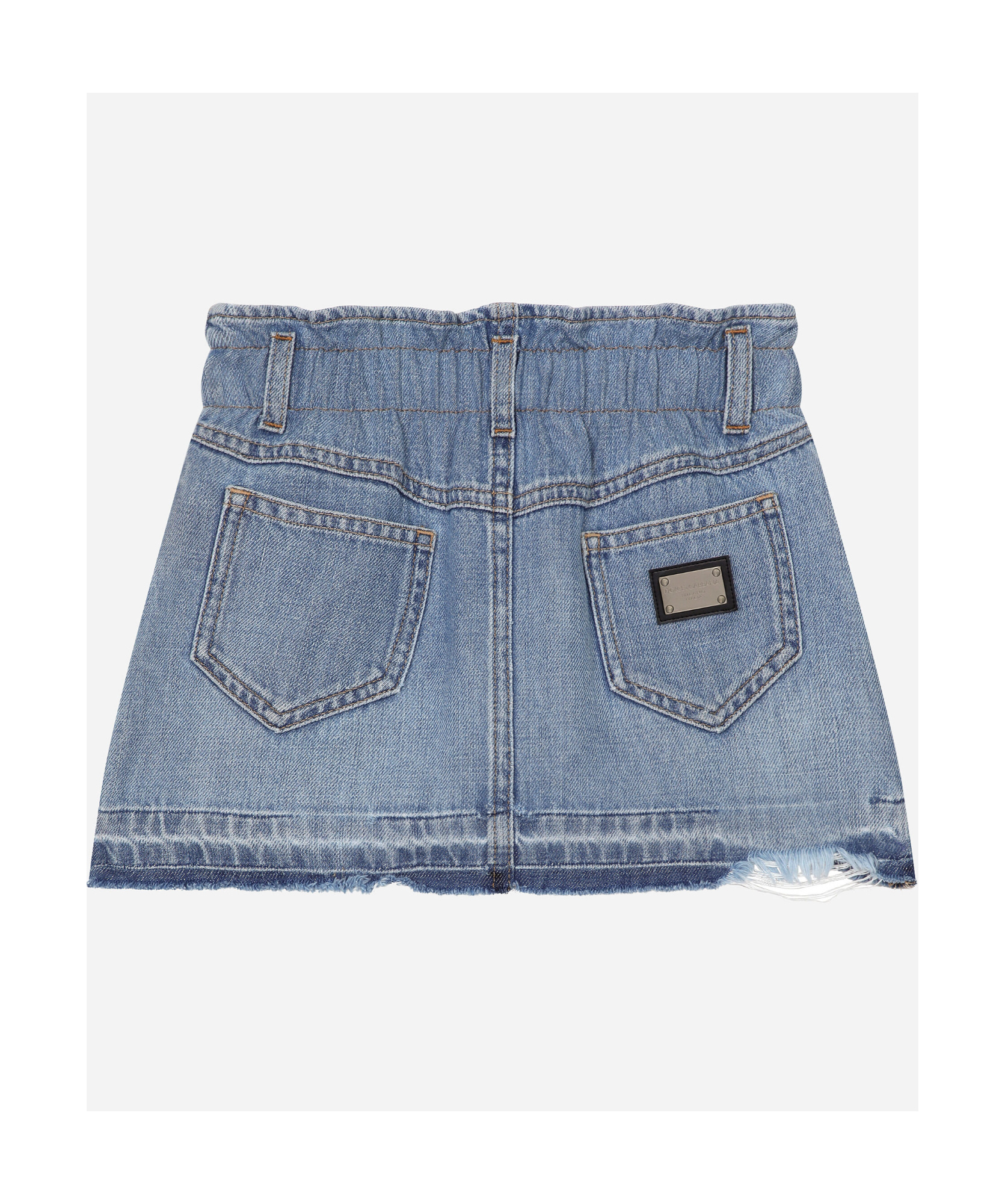 Shop Dolce & Gabbana Logo-plaque Denim Skirt In Blue