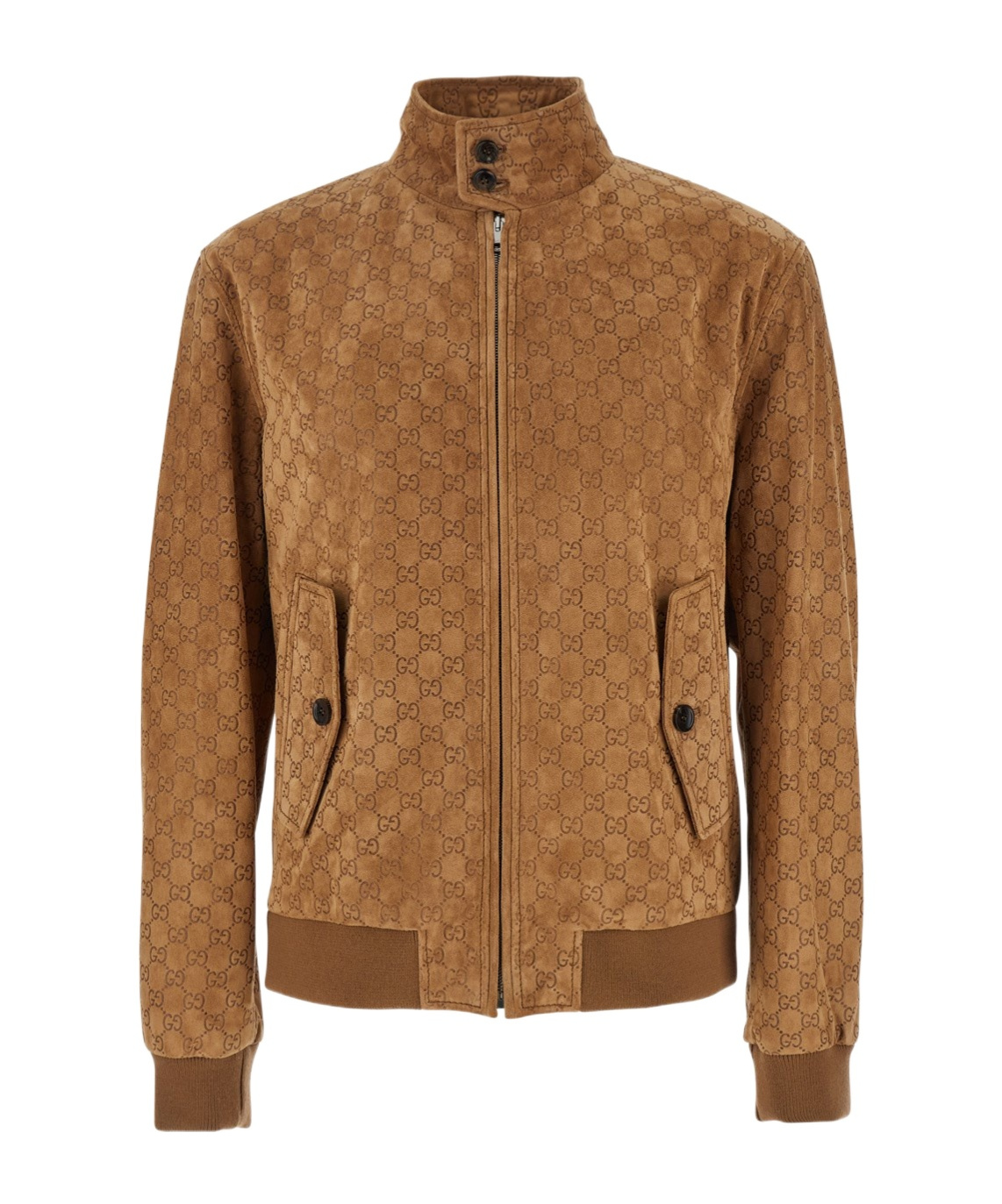 Gucci Brown Jacket With All-over Embossed Gg Motif And Collar With Buttons In Suede Man In Brown