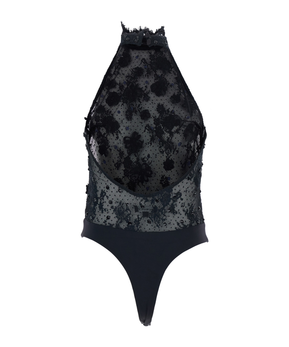 Retroféte Black Bodysuit With Halterneck And All-over Floral Embroidery In Tech Fabric In Black