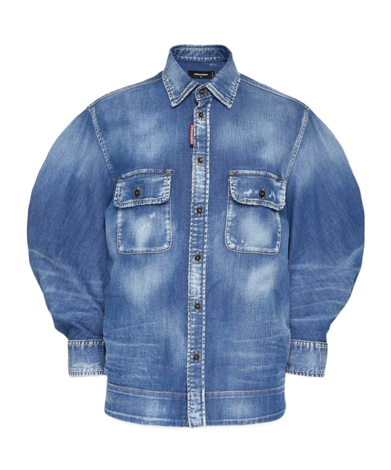 Dsquared2 Relaxed Fit Blue Denim-look Shirt With Modern Accents In Blue