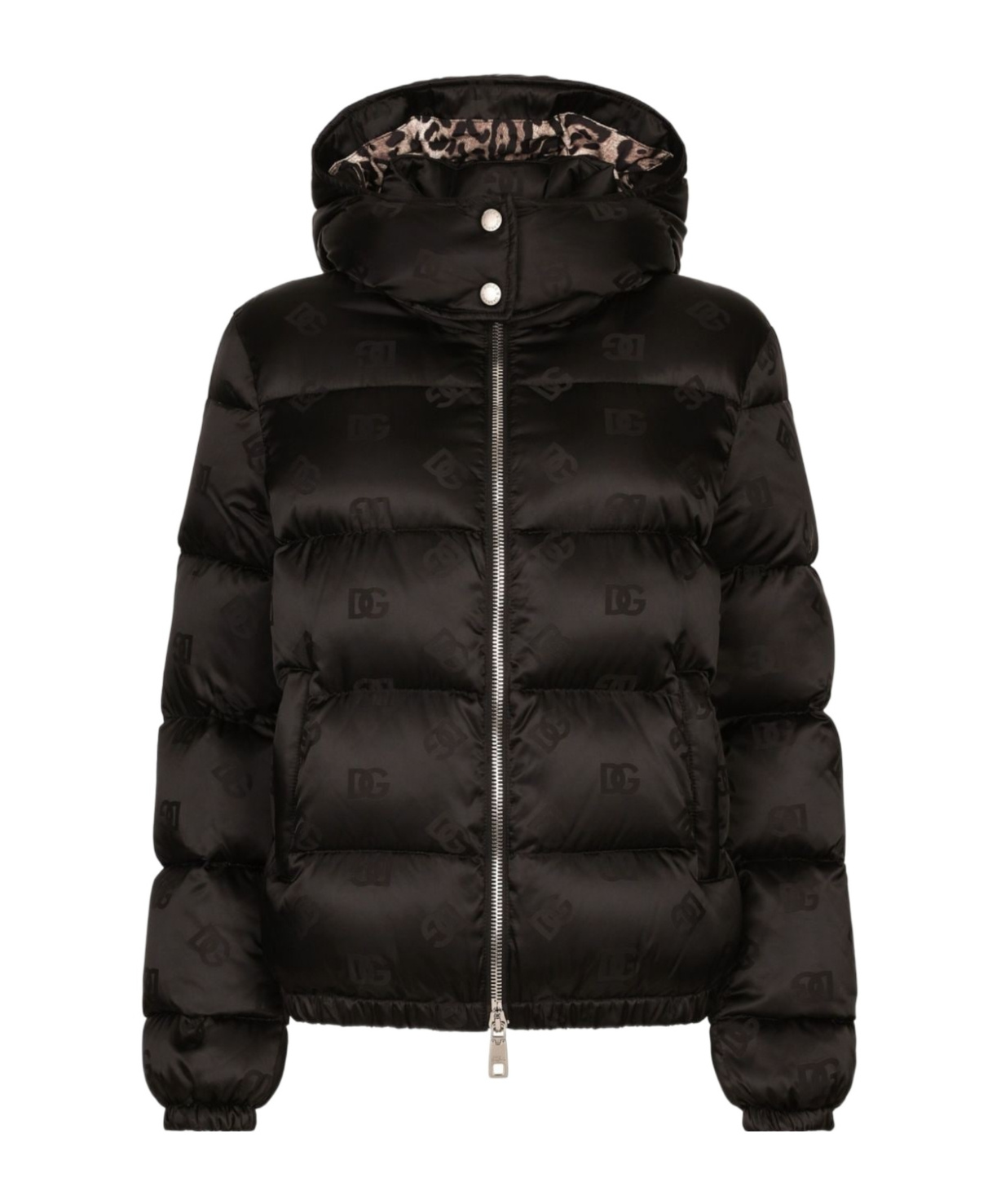 Dolce & Gabbana Monogram-jacquard Puffer Jacket In Black
