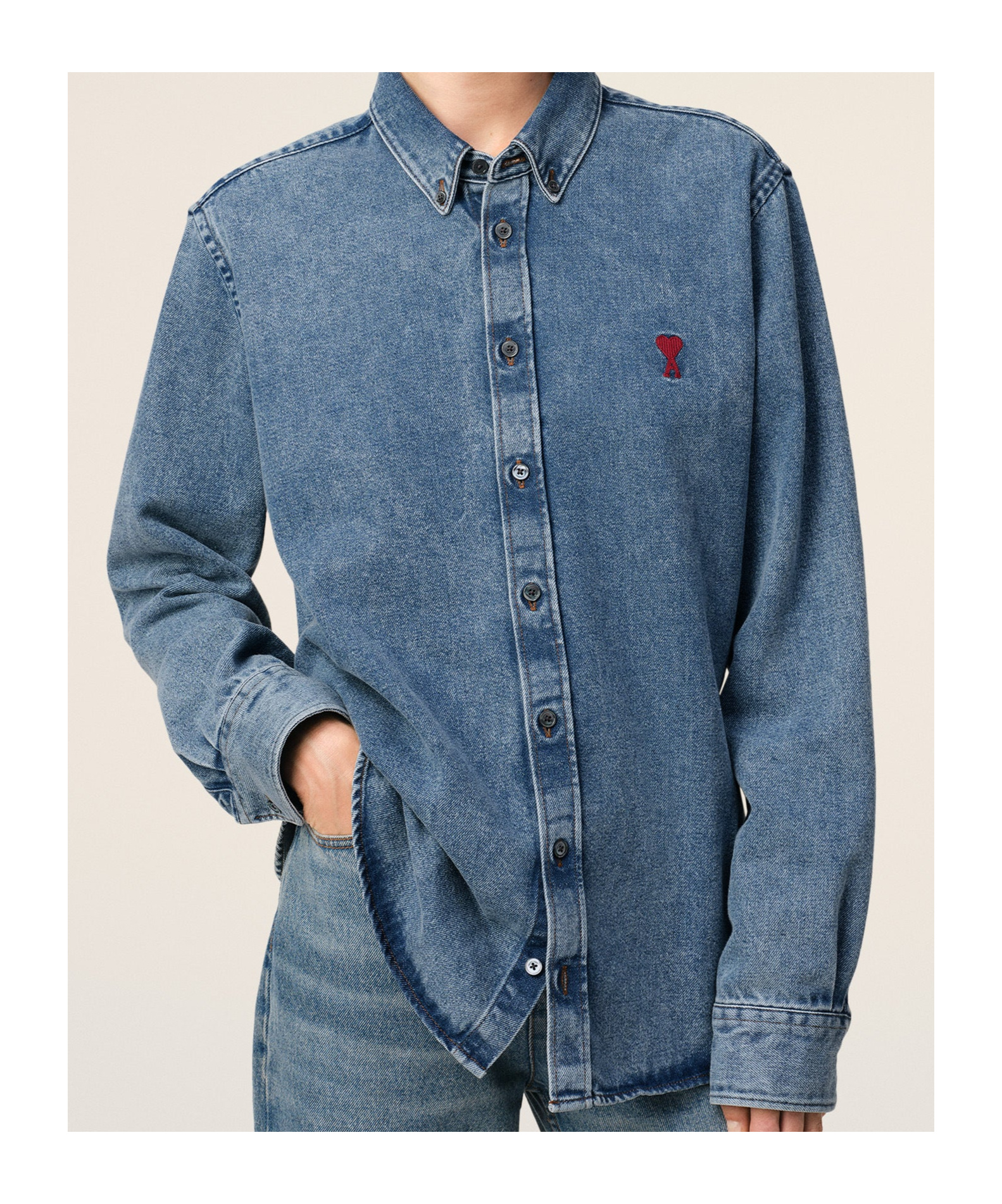 Ami Alexandre Mattiussi Long-sleeved Denim Shirt In Blue