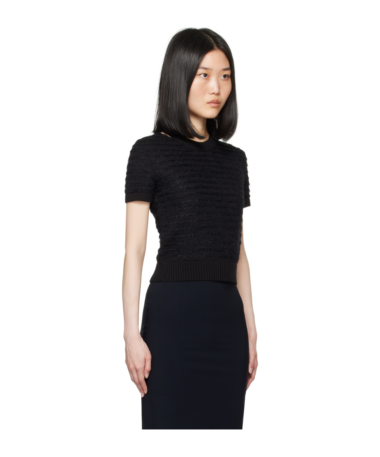 Mm6 Maison Margiela Rough Knitted Short-sleeved Sweater In Black