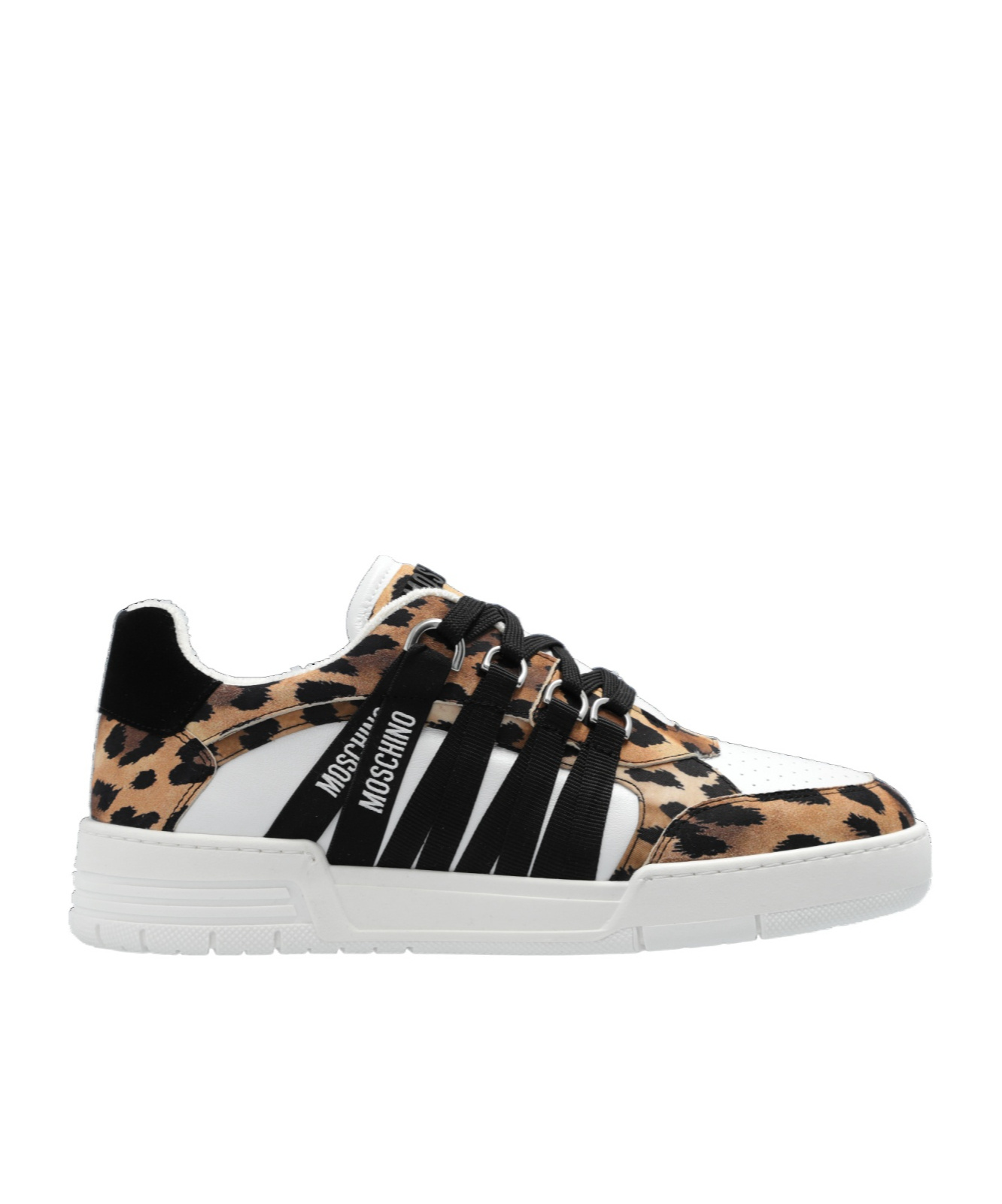 Moschino Streetball Leopard Print Low-top Sneakers In White