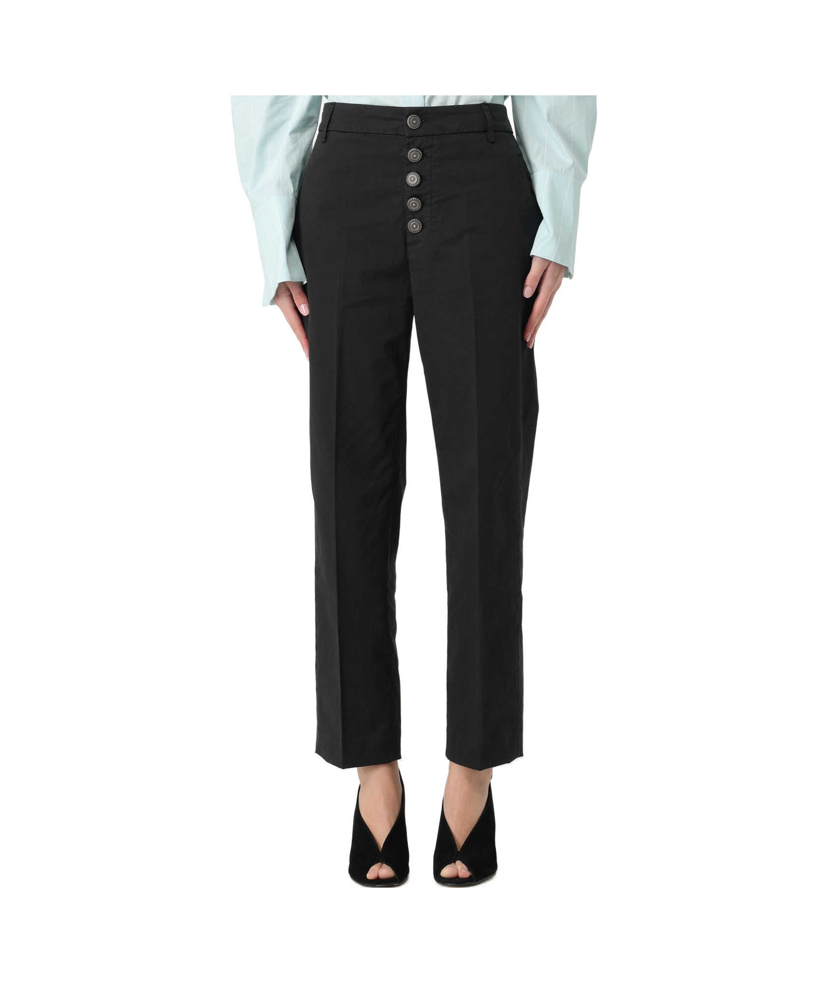 Dondup Single-breasted Buttoned Pleated Denim Trousers In Black