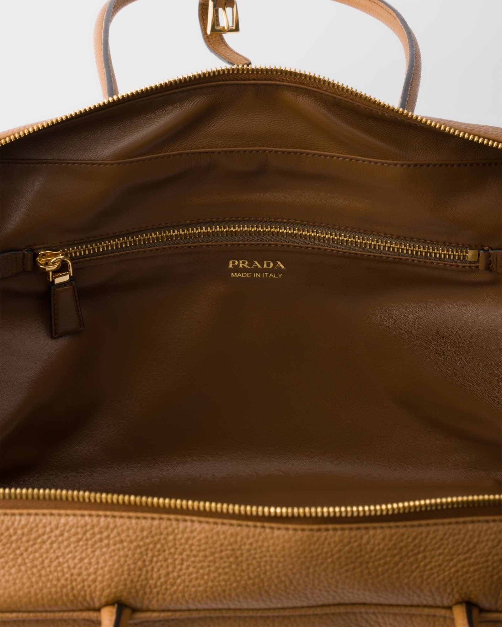 Prada Large Leather Top-handle Bag In Caramel