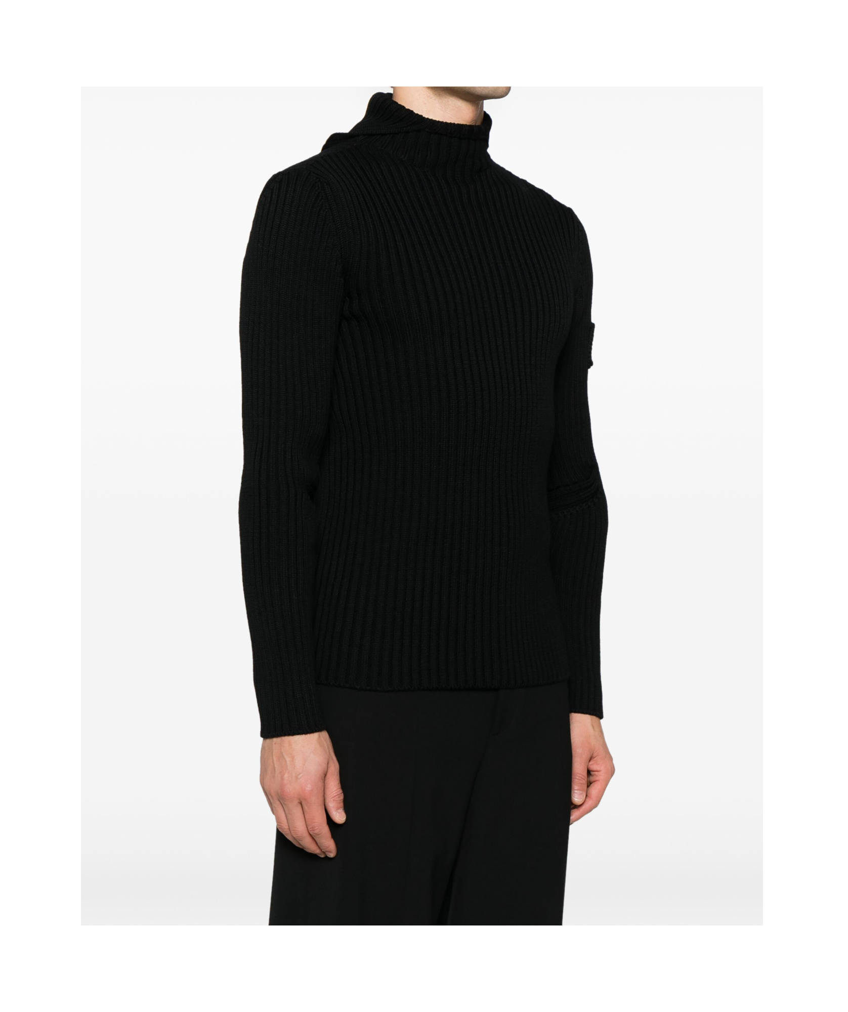 Prada High-neck Ribbed Wool Sweater In Black