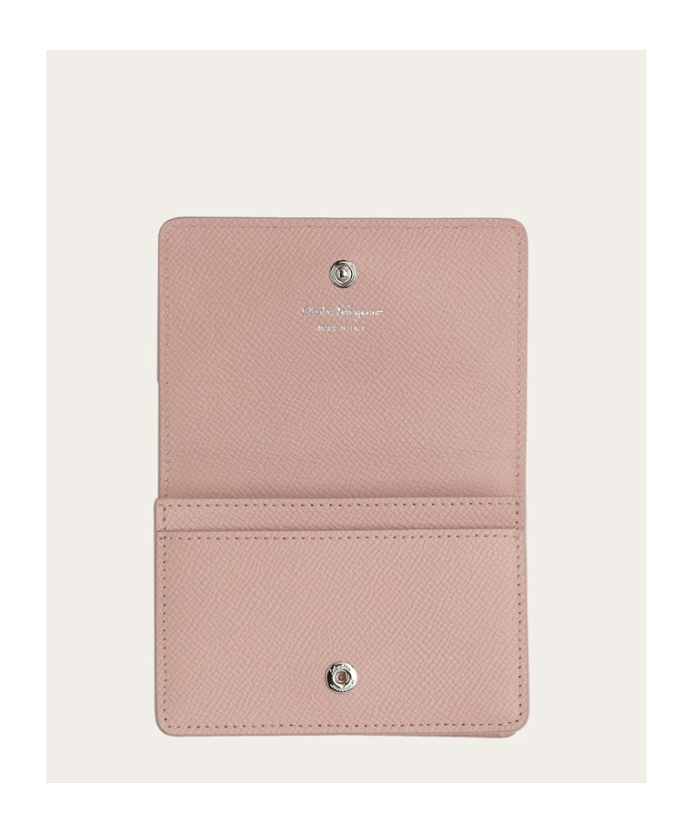 Ferragamo French Bi-fold Wallet In Grained Leather In Pink