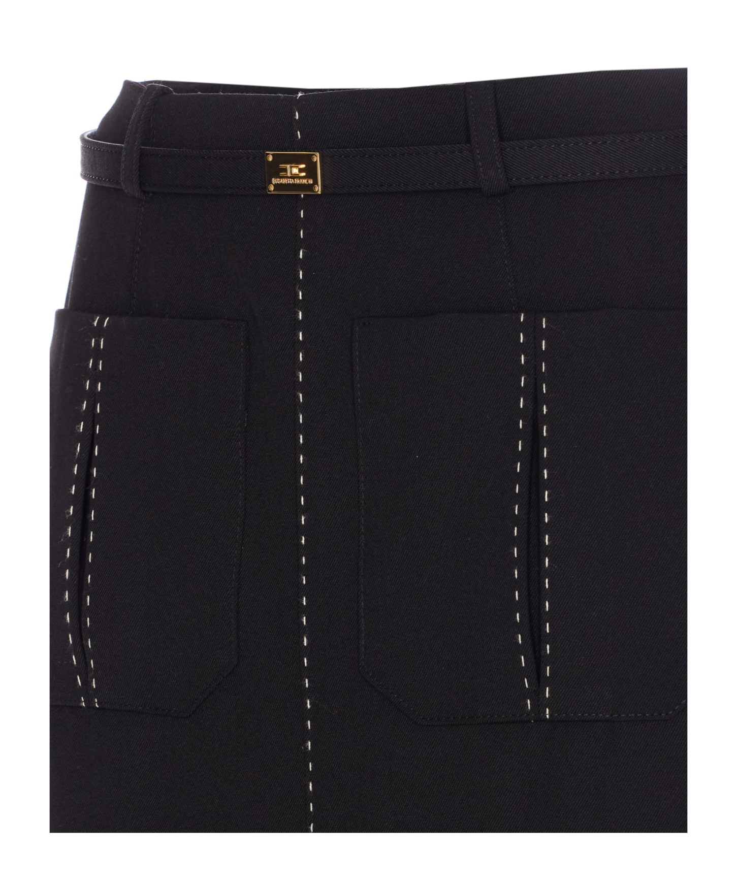 Elisabetta Franchi Belted Skirt With Front Split And Pockets In Black