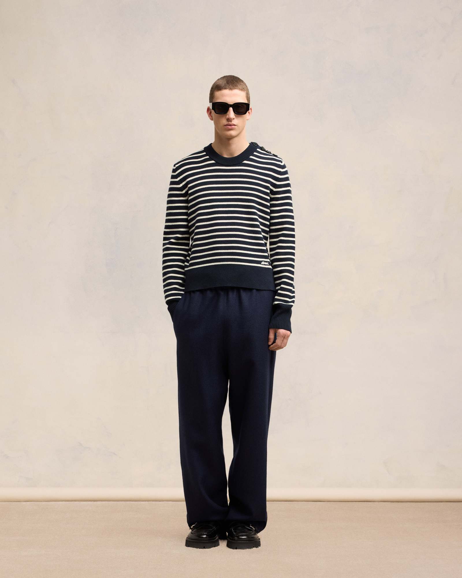 Shop Ami Alexandre Mattiussi Ami Alexandre Matiussi Striped Crewneck Sailor Jumper In Black