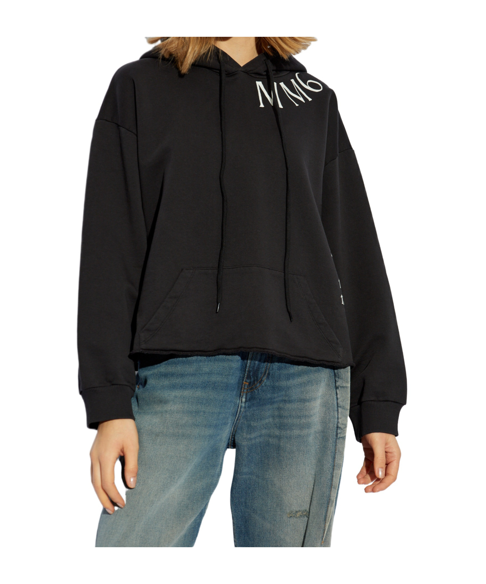 Mm6 Maison Margiela Raw Edges Hoodie With Drawstring Hood In Black