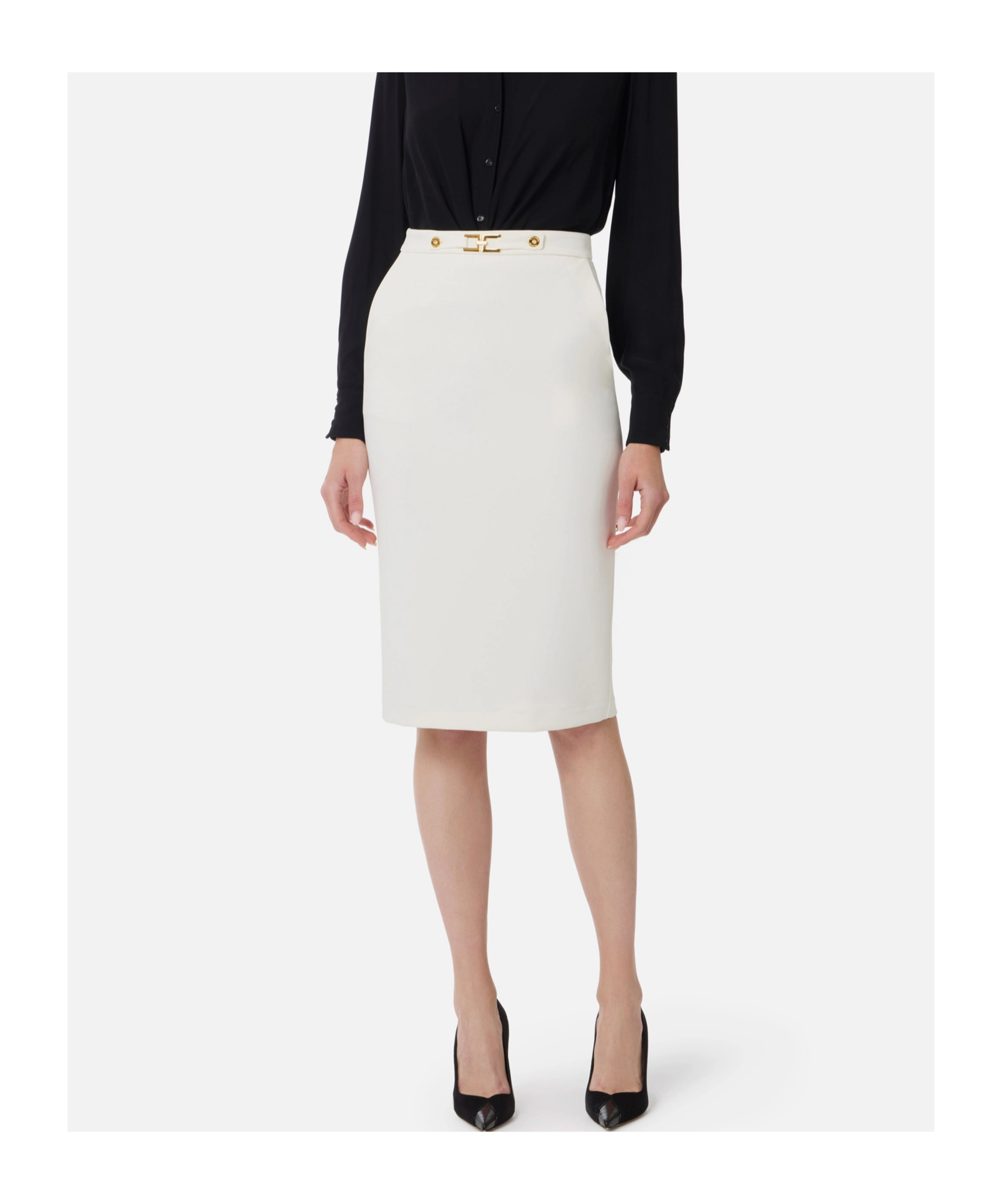 Elisabetta Franchi Gold-buckle Pencil Skirt In Blue
