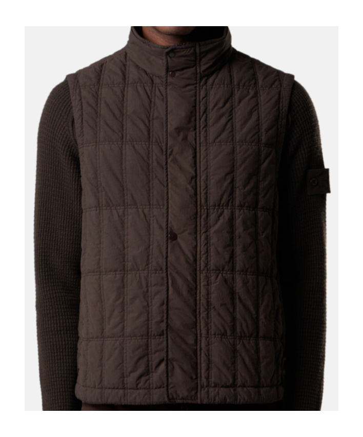 Stone Island High Neck Puffer Vest In Brown