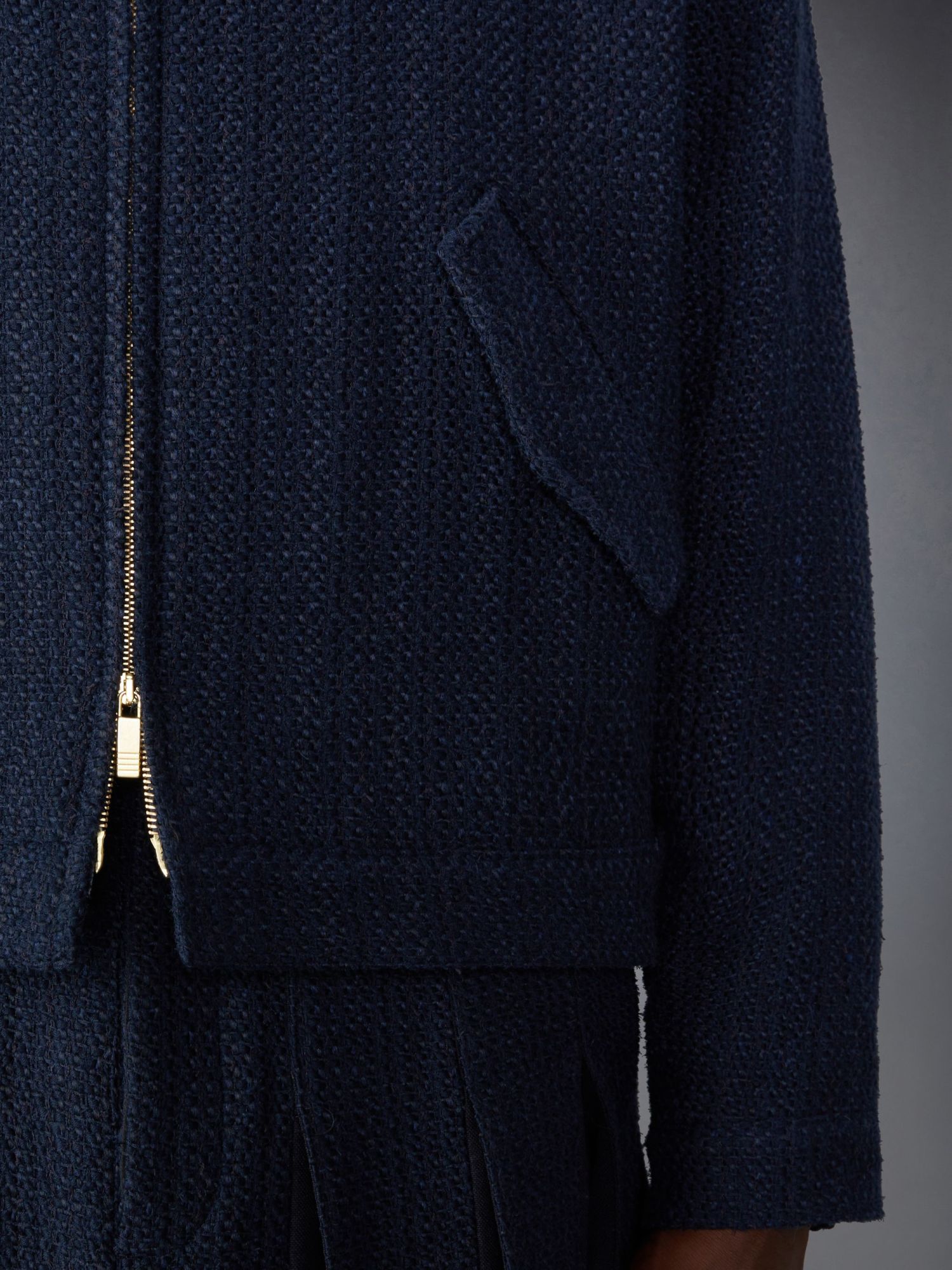 Thom Browne Rwb-striped Tweed Bomber Jacket In Blue
