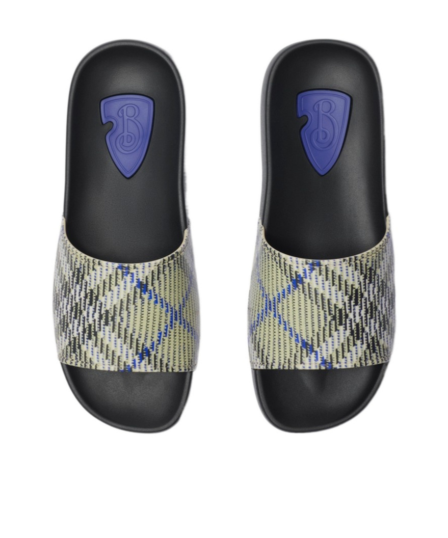 Burberry Beige Dive Check Slides In Black