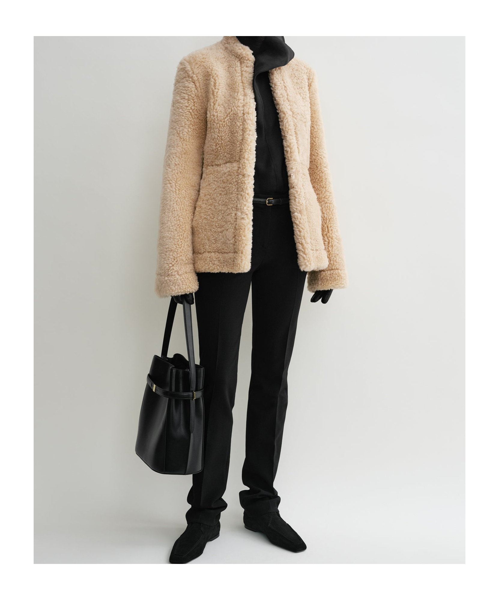 Totême Cinched Lamb Shearling Jacket In Nude
