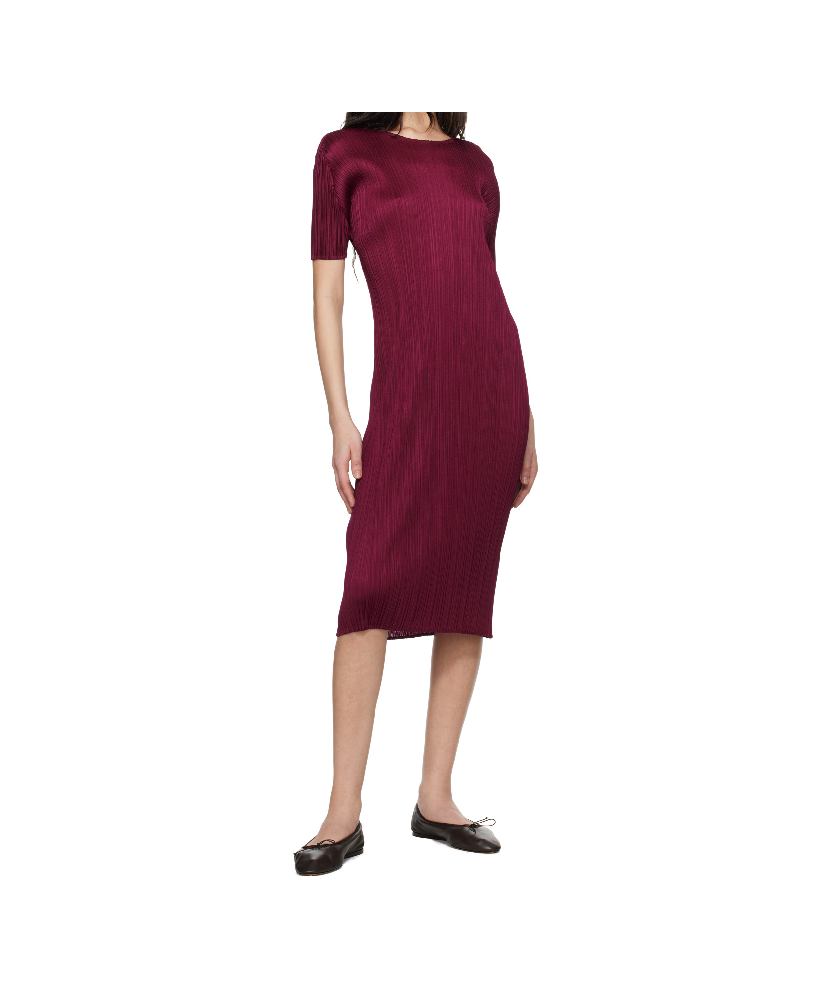 Shop Issey Miyake Short Sleeve Dress In Bordeaux