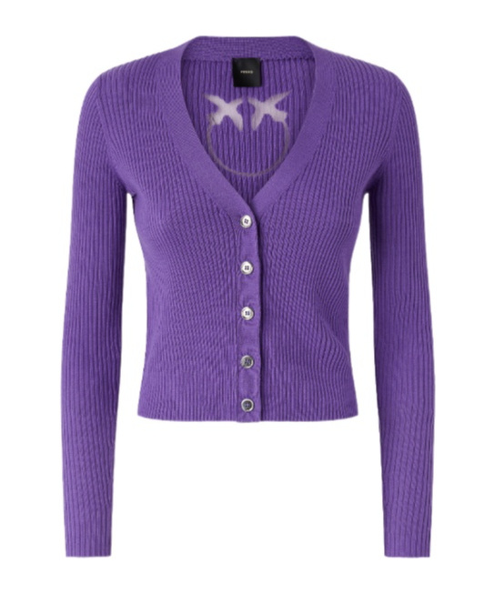 Pinko Rib-knit Cardigan With Love Birds Logo In Purple