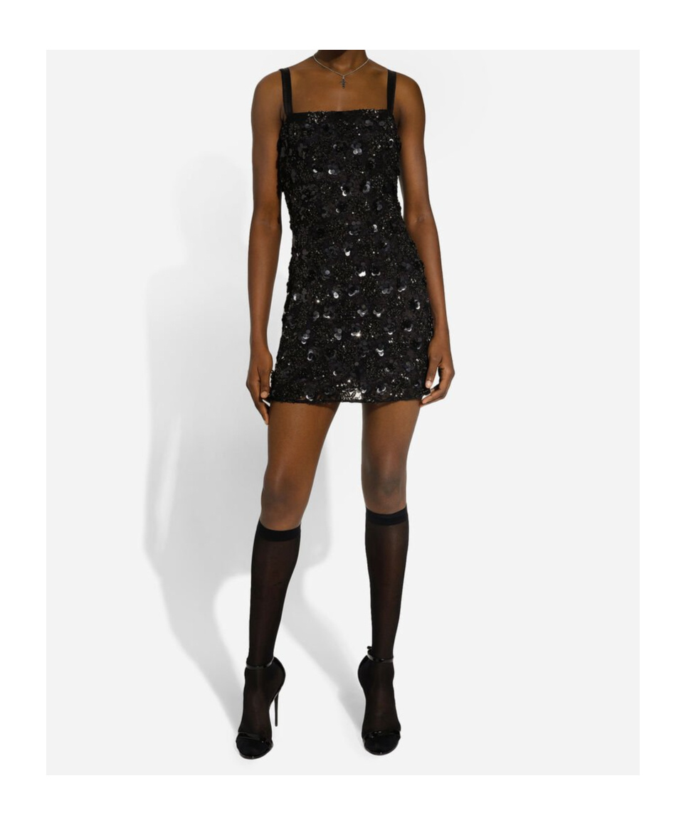 Dolce & Gabbana Short Dress With Sequin Embellishment In Black