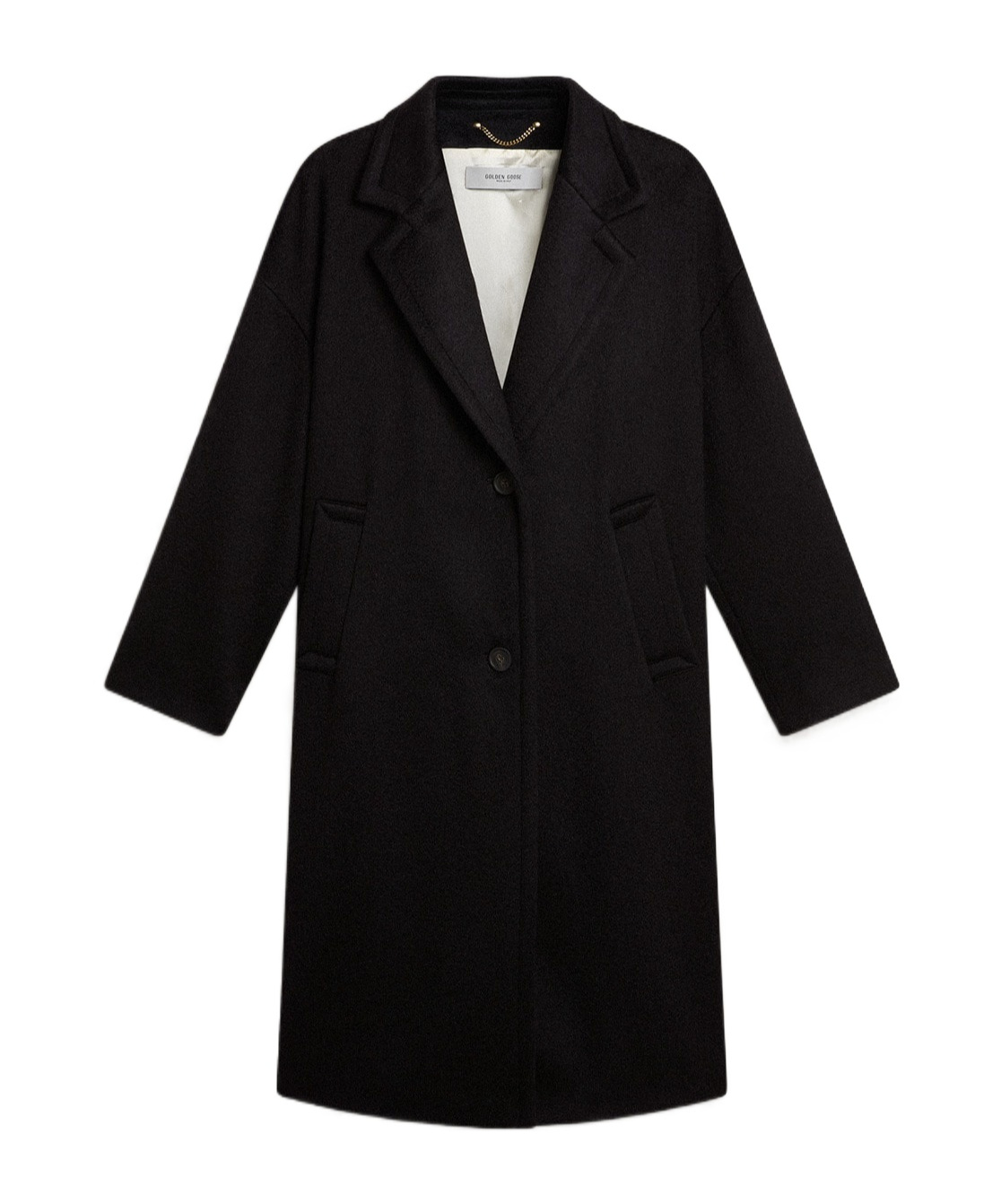Golden Goose Single-breasted Welt-pocket Coat In Black
