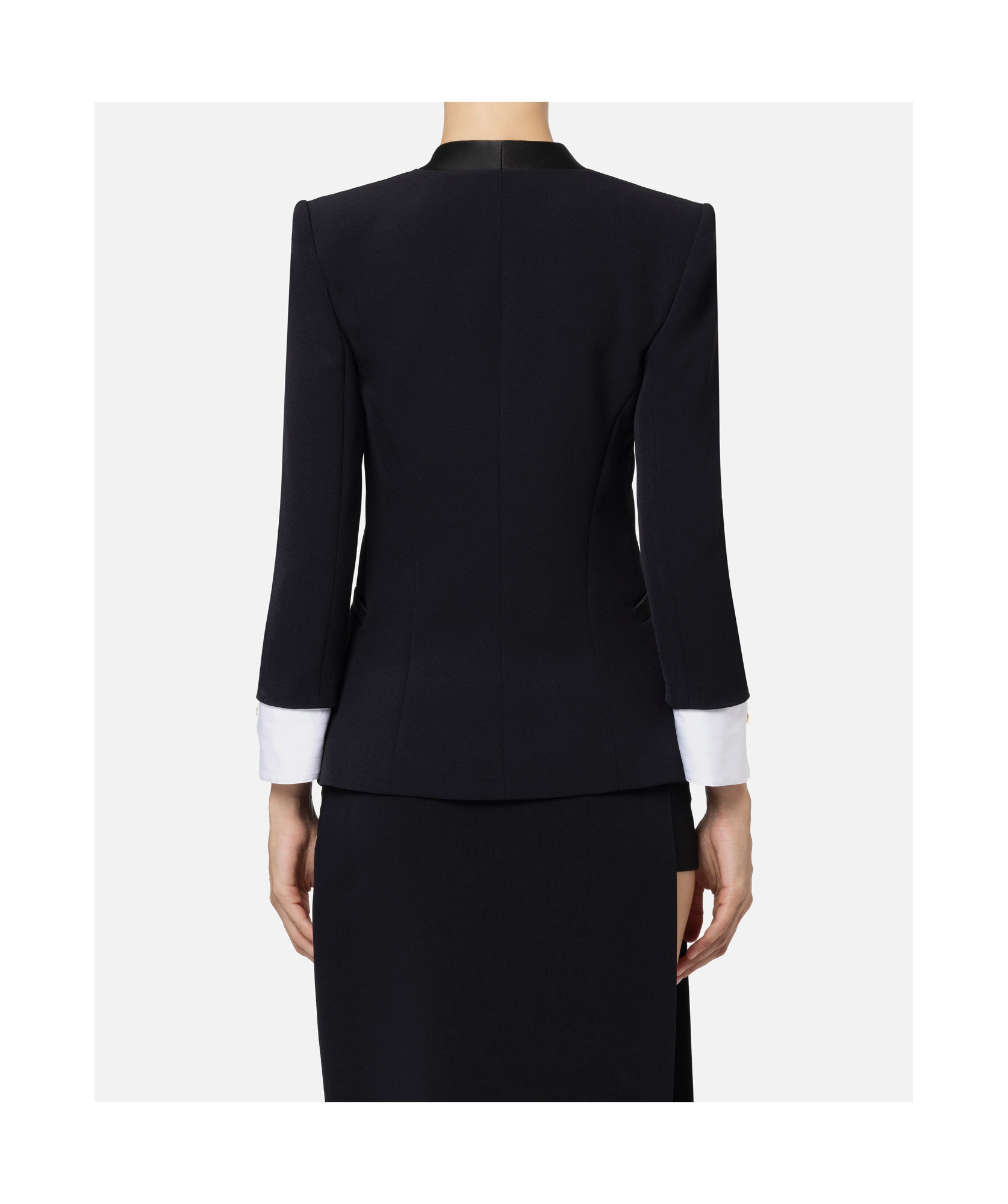 Elisabetta Franchi Cotton-cuffs Crepe Blazer In Black