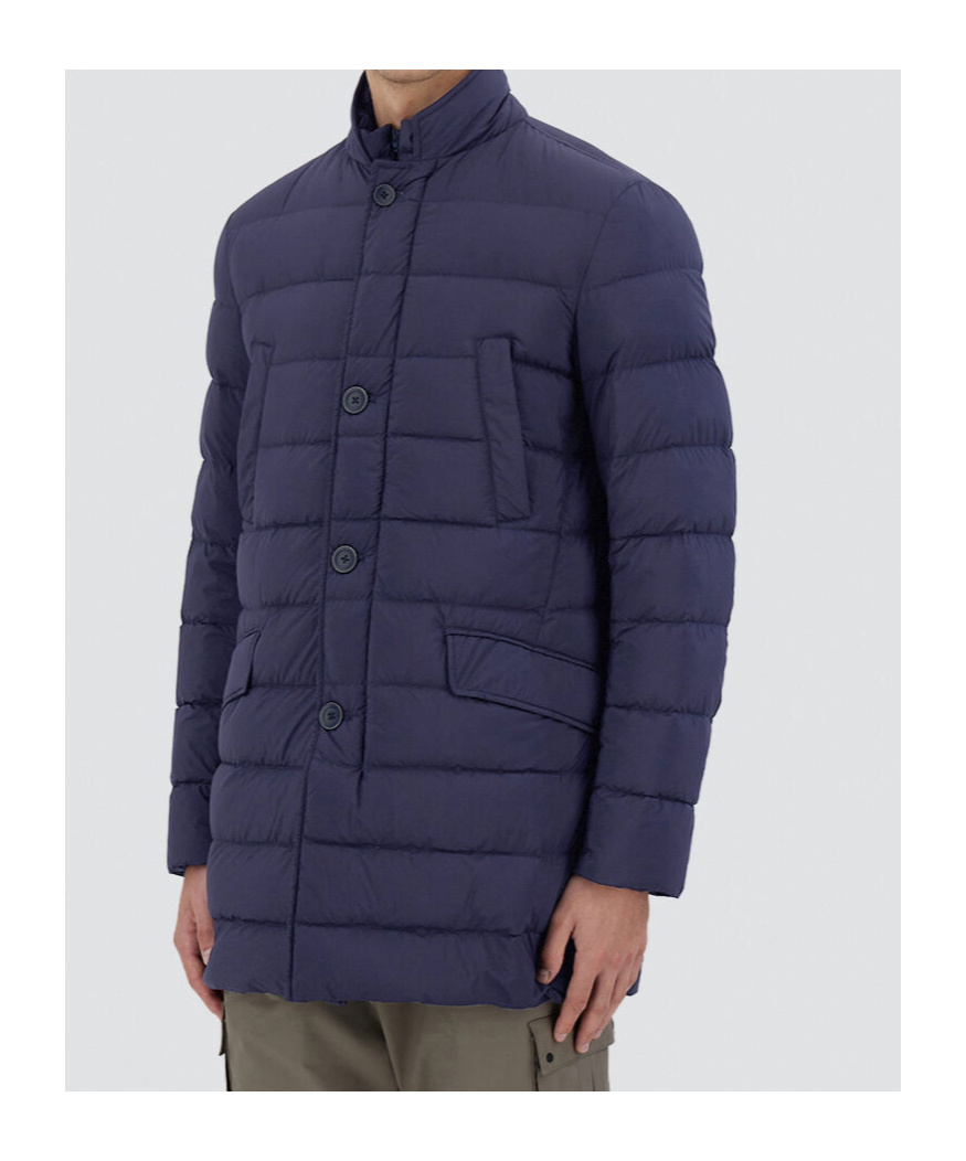 Herno Midnight Blue Polyester Down Jacket In Animal Print