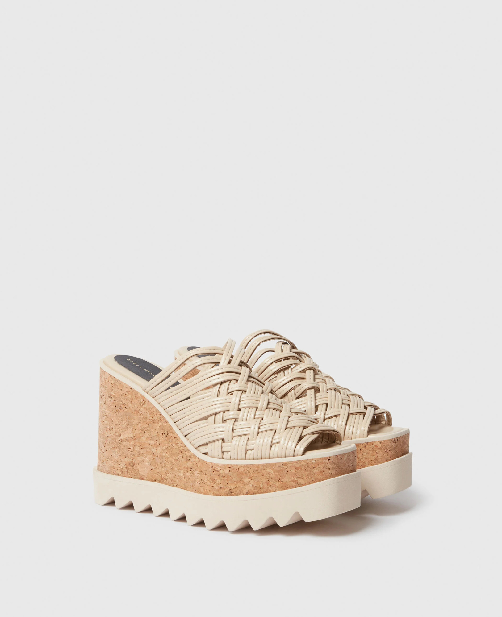 Stella Mccartney Woven Cork Wedge Mules In Sand