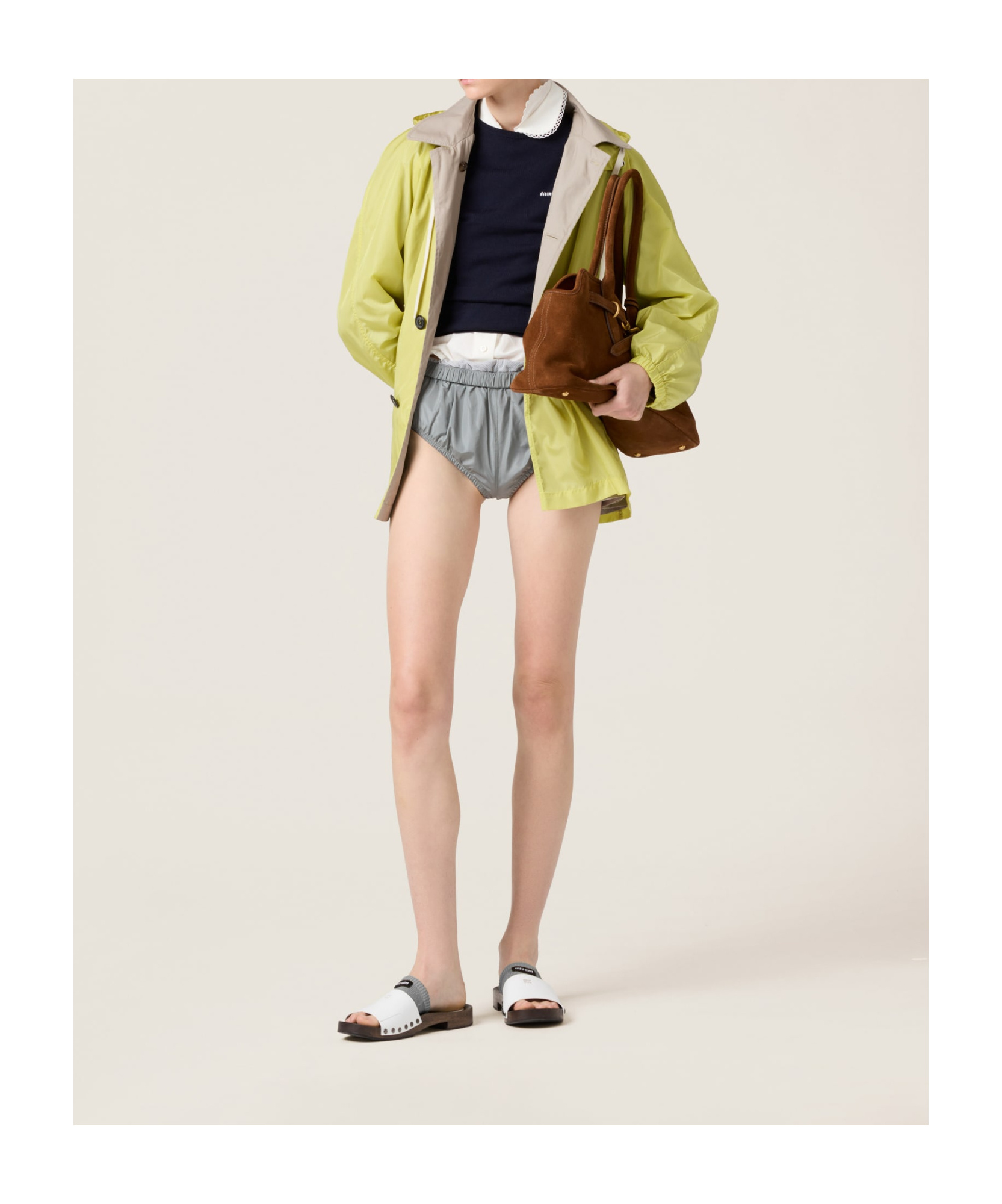 Miu Miu Long-sleeved Hooded Casual Jacket In Yellow