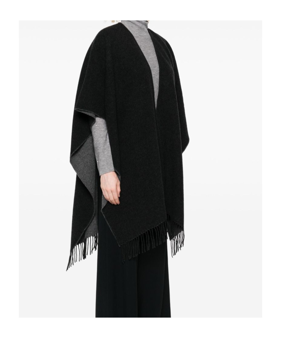 Fabiana Filippi Fringed V-neck Poncho In Black