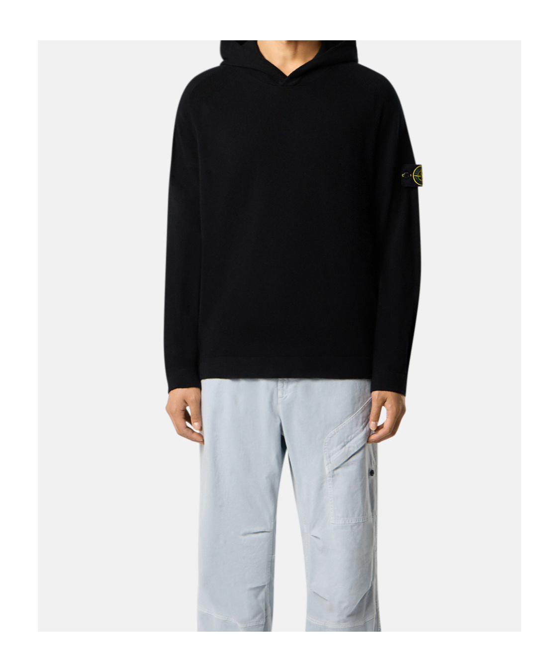 Stone Island Hooded Jumper With Raglan Sleeves And Ribbed Trims In Black