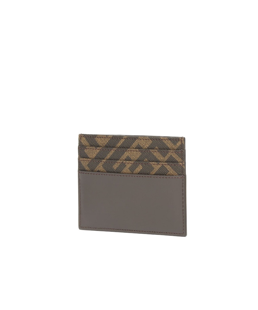Fendi Brown Card-holder With Squared Ff Motif In Leather And Ff Canvas Man In Black