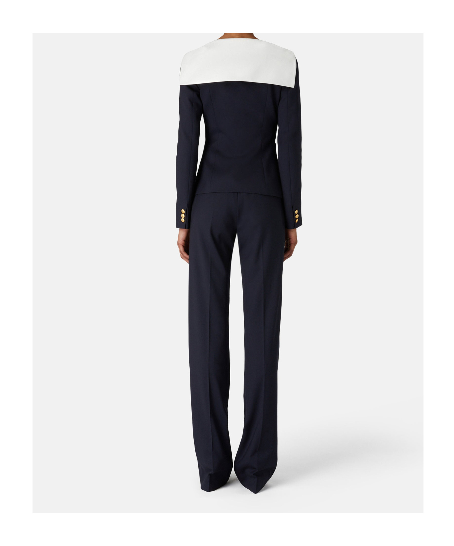 Alessandra Rich Wool Blazer With Contrasting Collar And Gold Buttons In Black