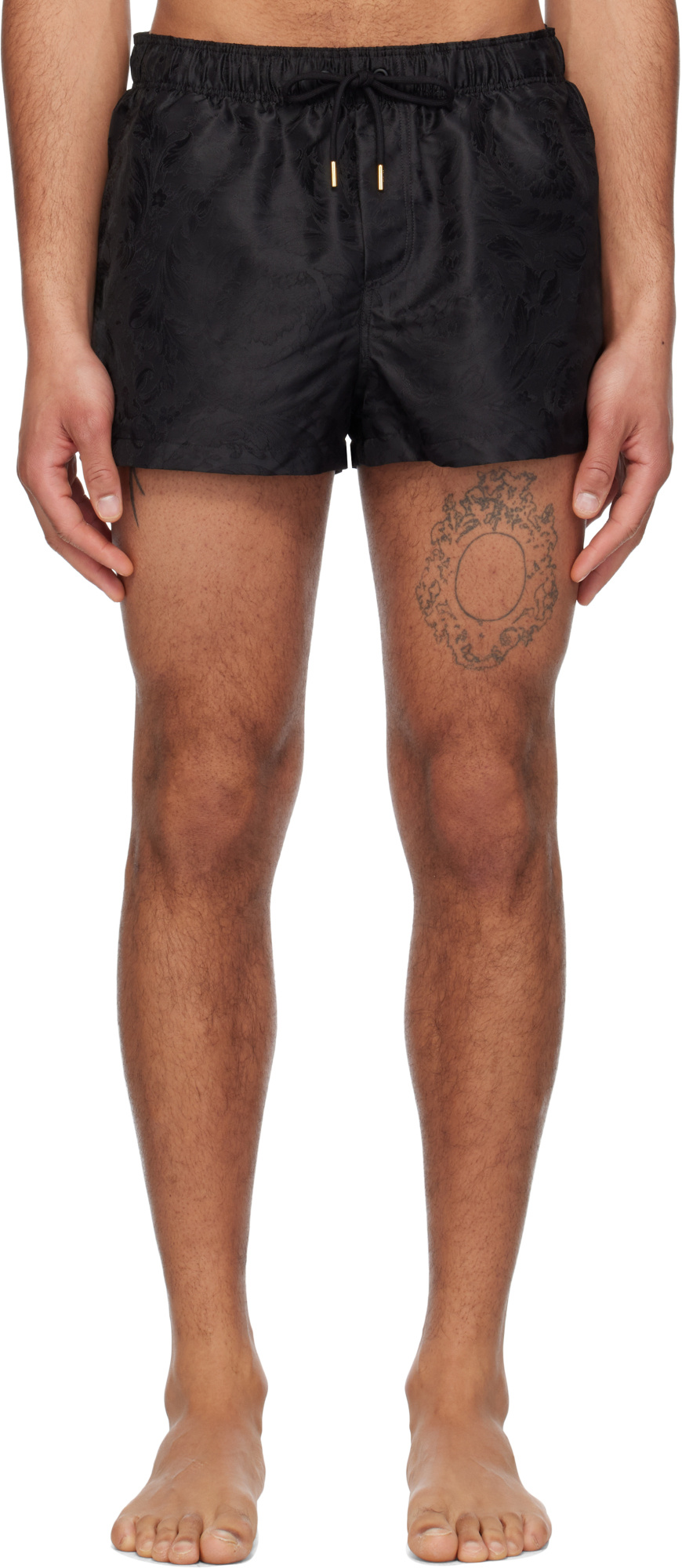 Versace Waistband Elastic Swim Shorts With Button Detail In Multicolor