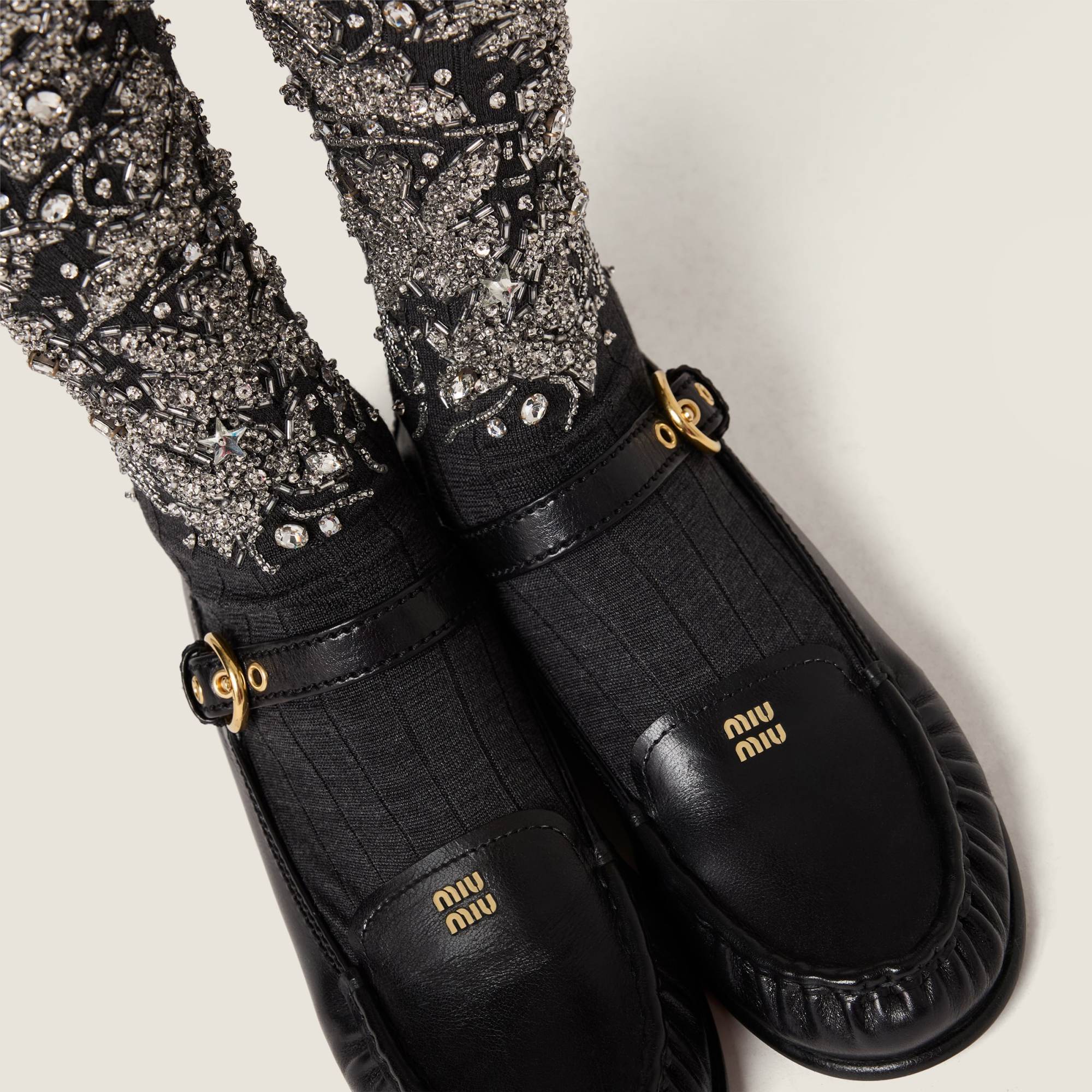 Miu Miu Leather Loafers With Strap In Black