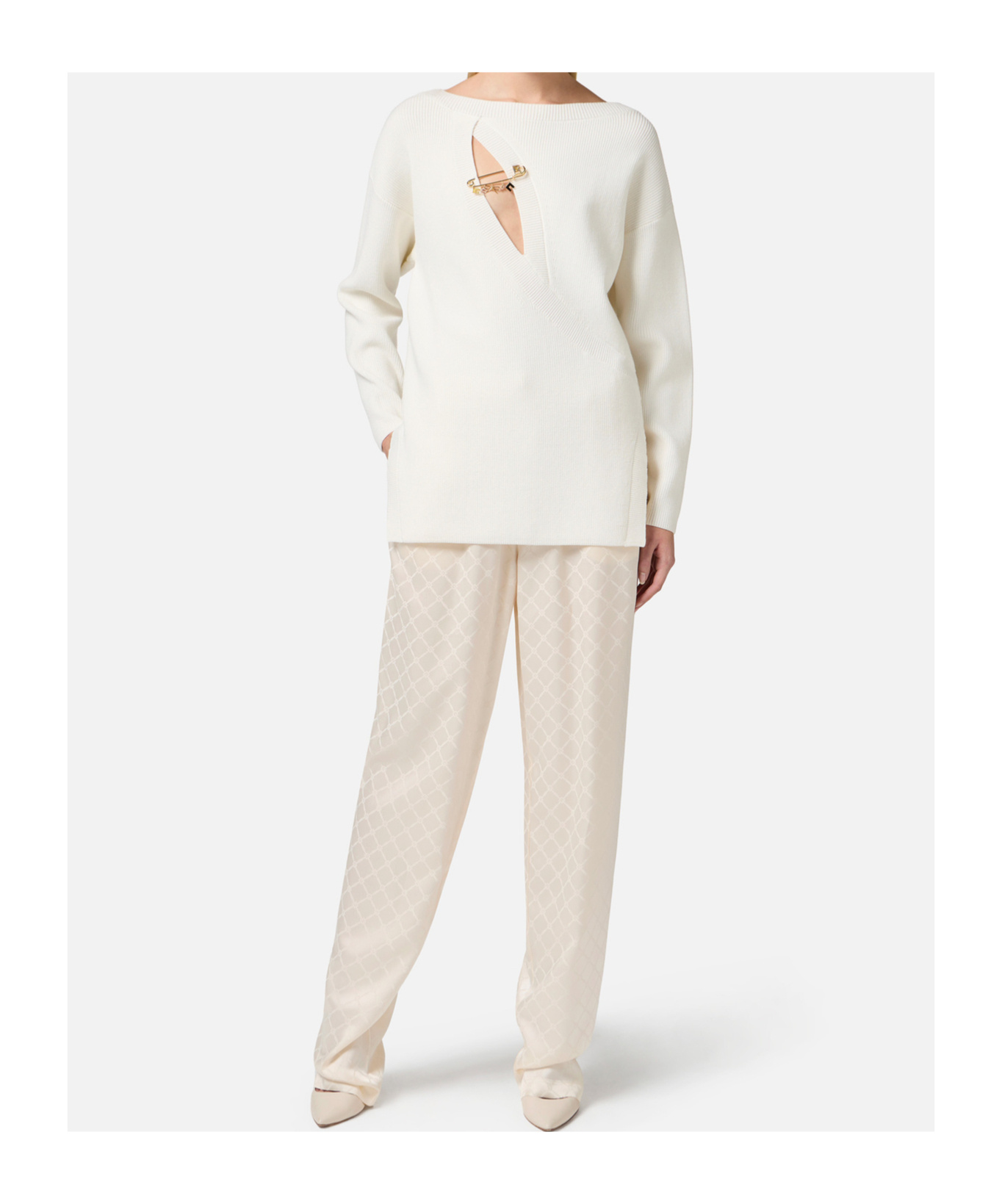 Elisabetta Franchi Long-sleeved Sweater In White