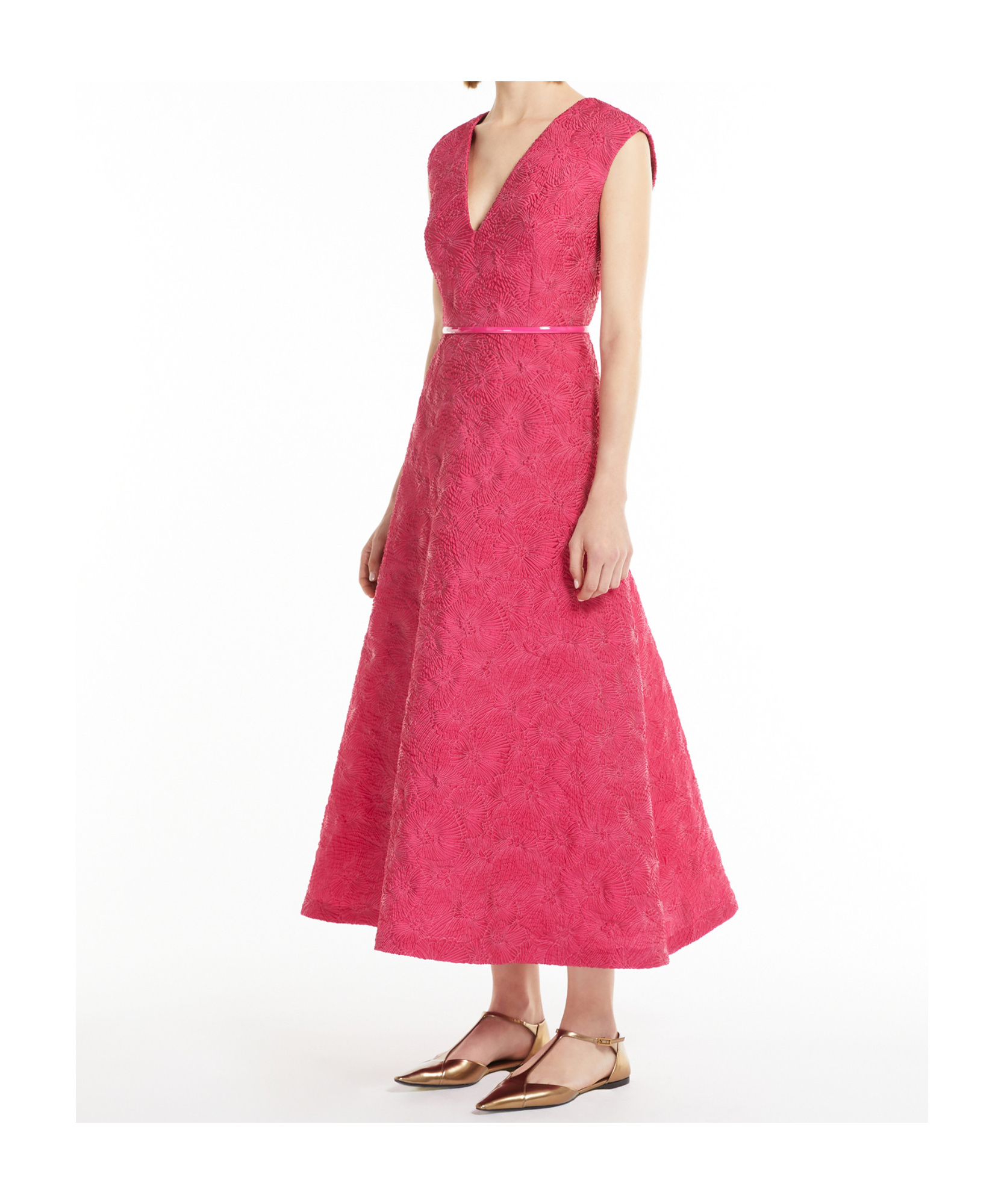 Max Mara A-line Midi Dress With Deep V-neckline In Pink