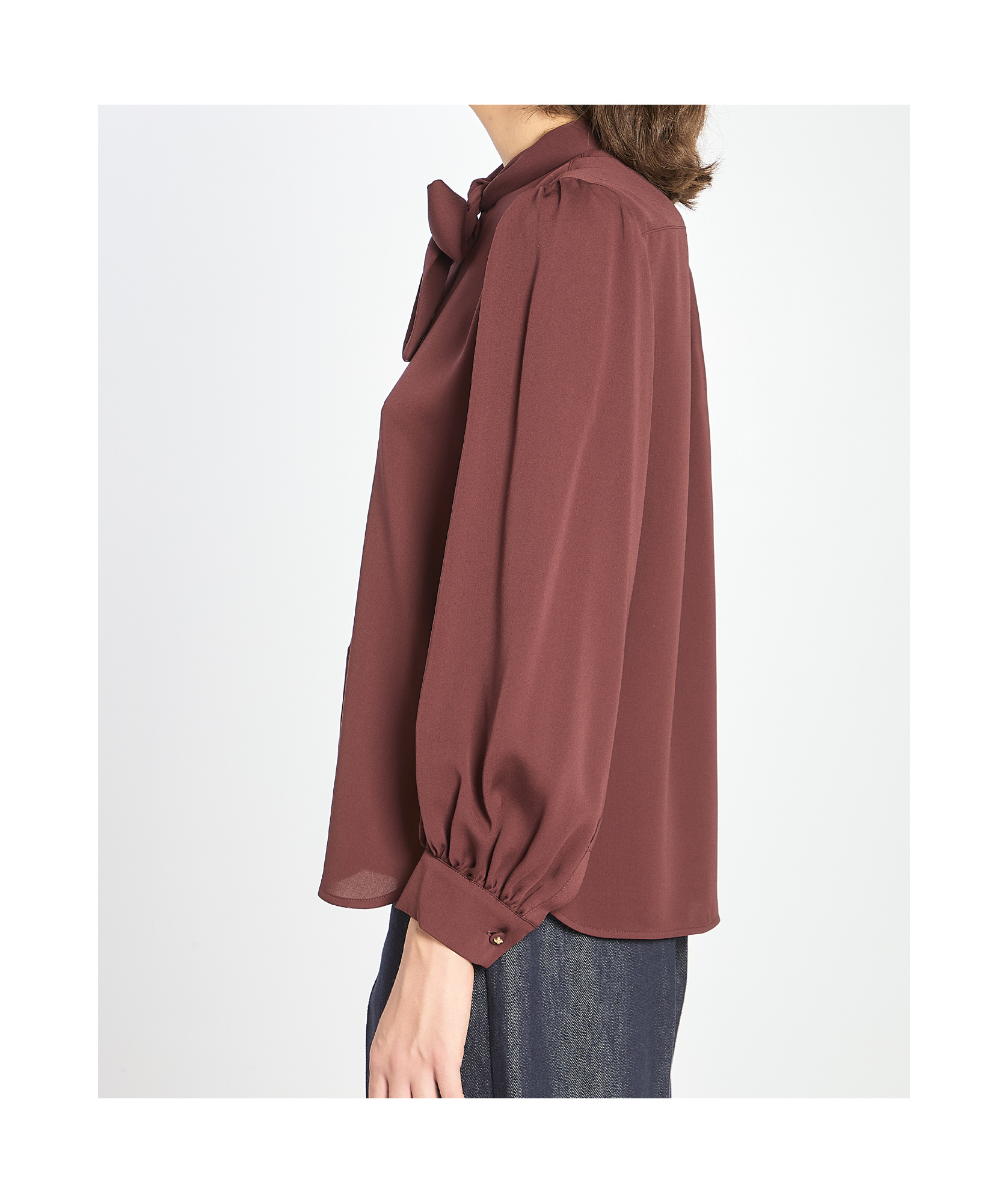 Max Mara Melania Silk Shirt Bow Detail In Brown