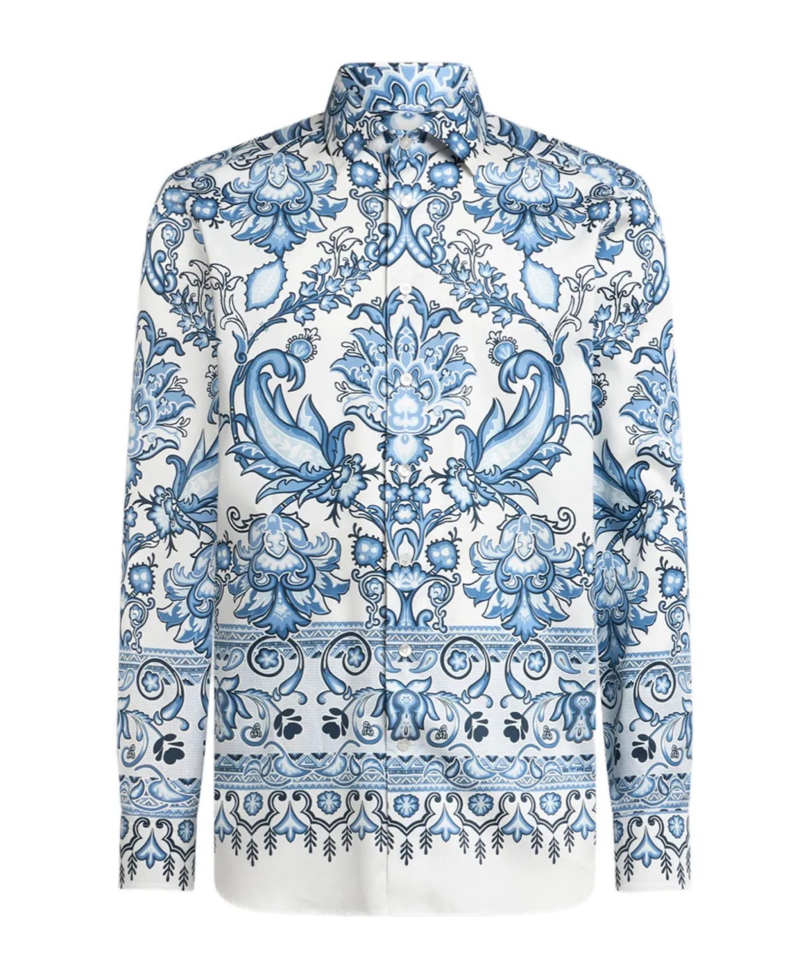 Etro Floral Print Cotton Long Sleeve Shirt In Blue