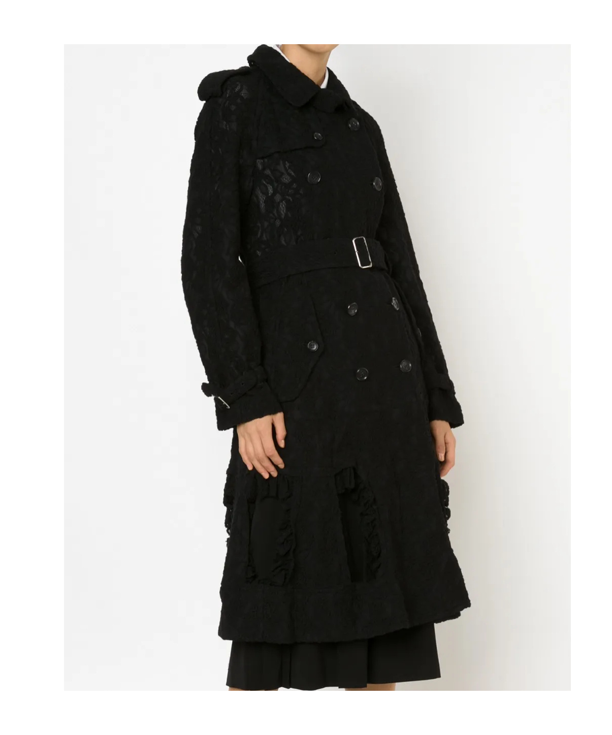 Comme Des Garçons Lace Trench Coat In Black