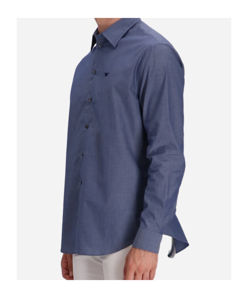 Emporio Armani Cotton Shirt With Button-down Collar And Cuffs In Blue