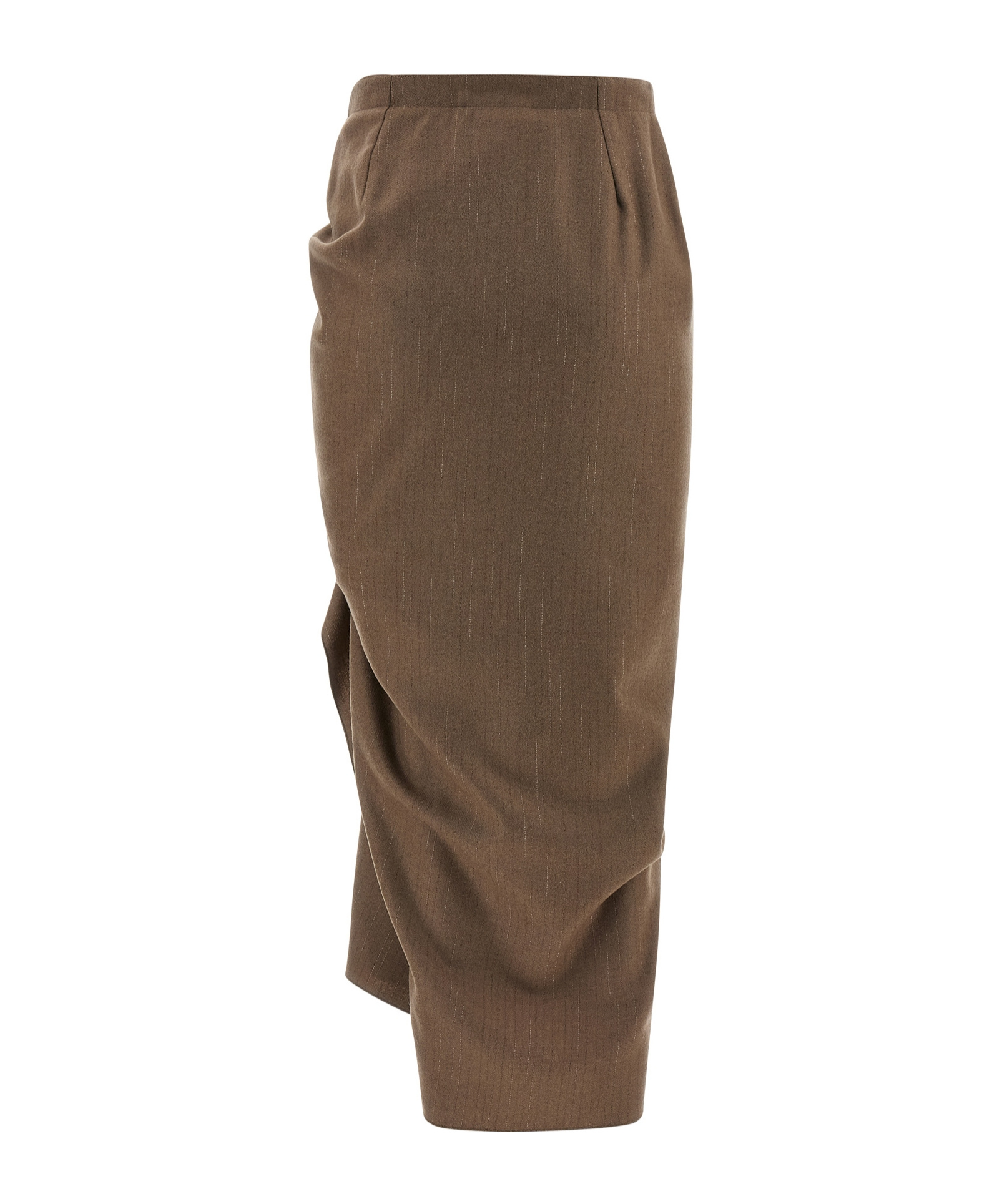Fabiana Filippi Pinstriped Virgin Wool Midi Skirt With Draping In Brown