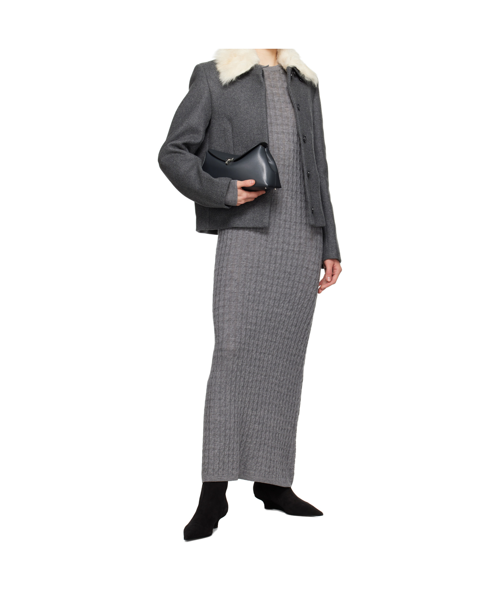 Totême Gray Shearling Collar Jacket In Gray