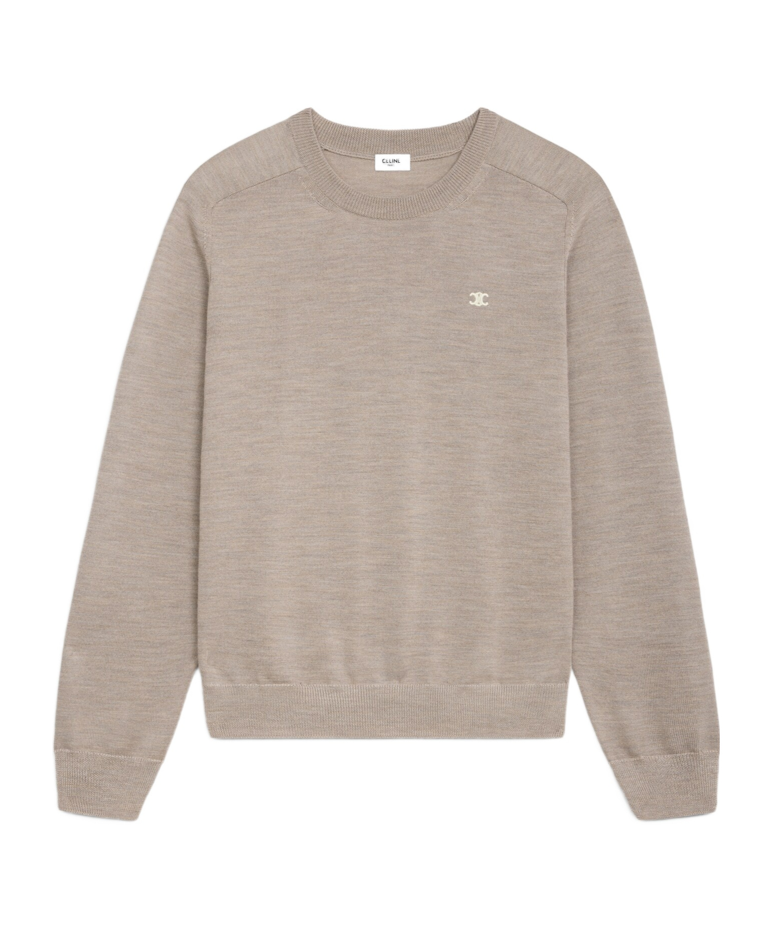 Celine Triomphe Crew Neck Sweater In Wool In Light Taupe
