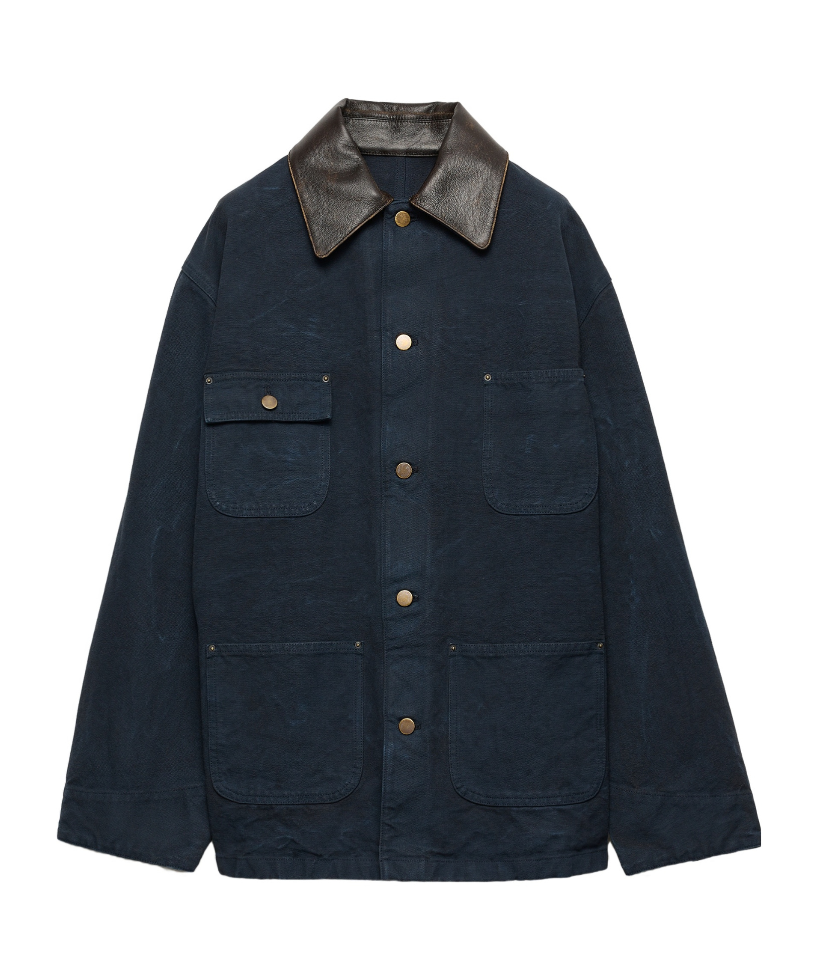 Prada Leather-collar Canvas Utility Jacket In Blue